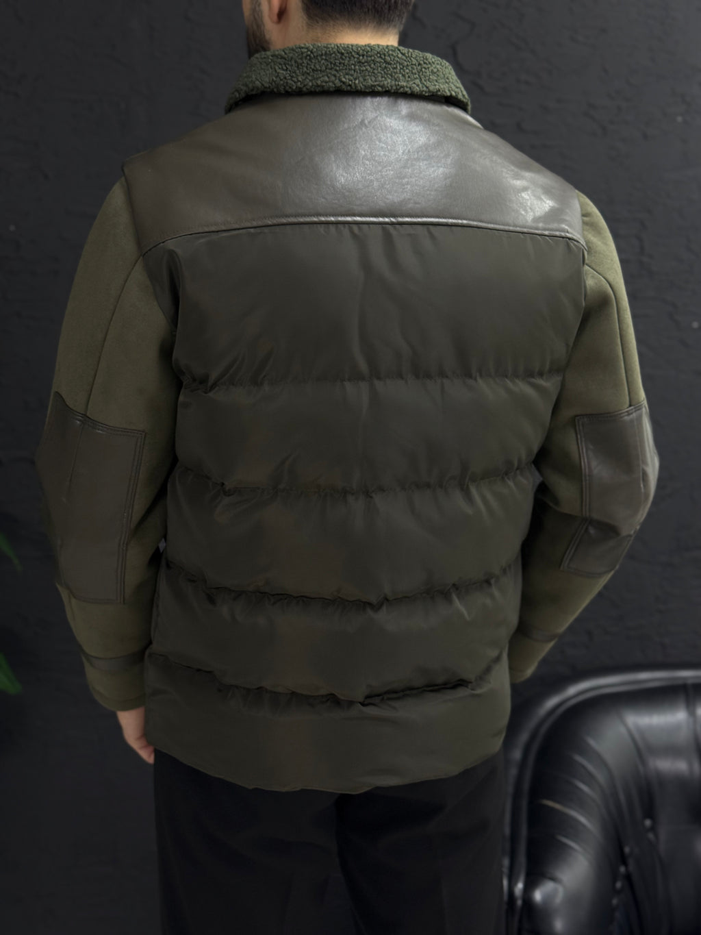 Casual şişme mont kollar Süet Kumaş kalıp Slim fit