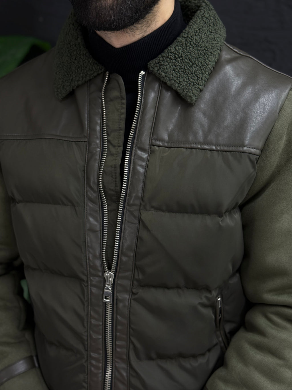 Casual şişme mont kollar Süet Kumaş kalıp Slim fit