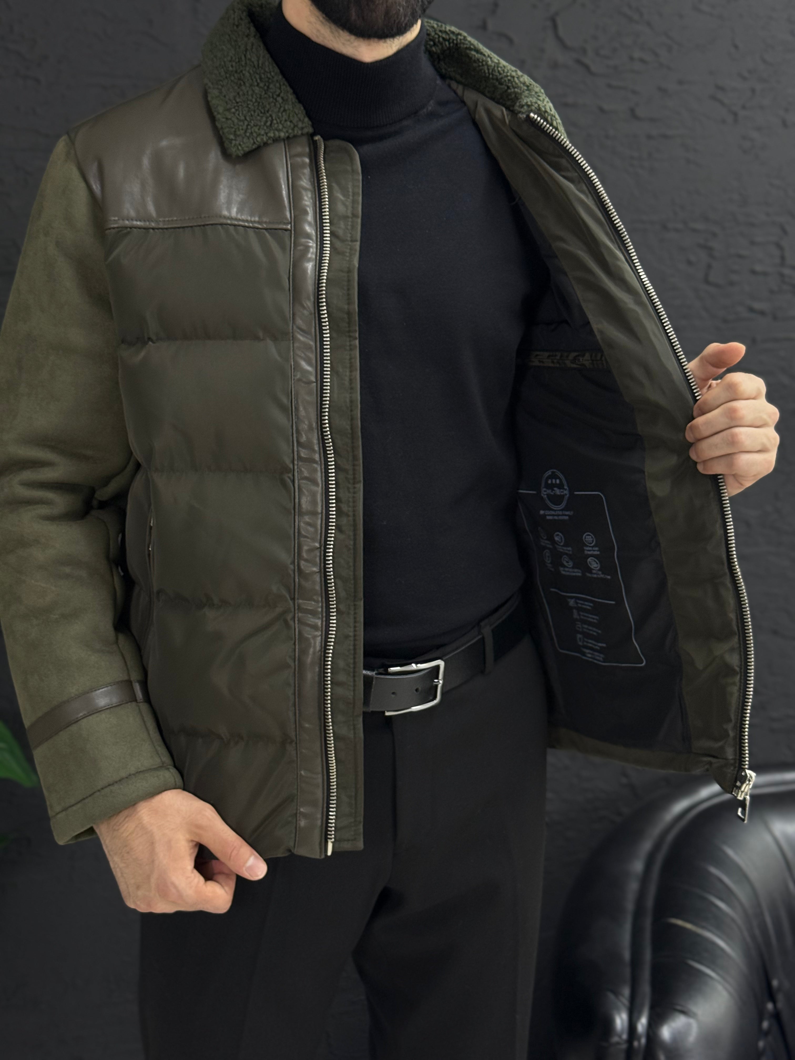 Casual şişme mont kollar Süet Kumaş kalıp Slim fit