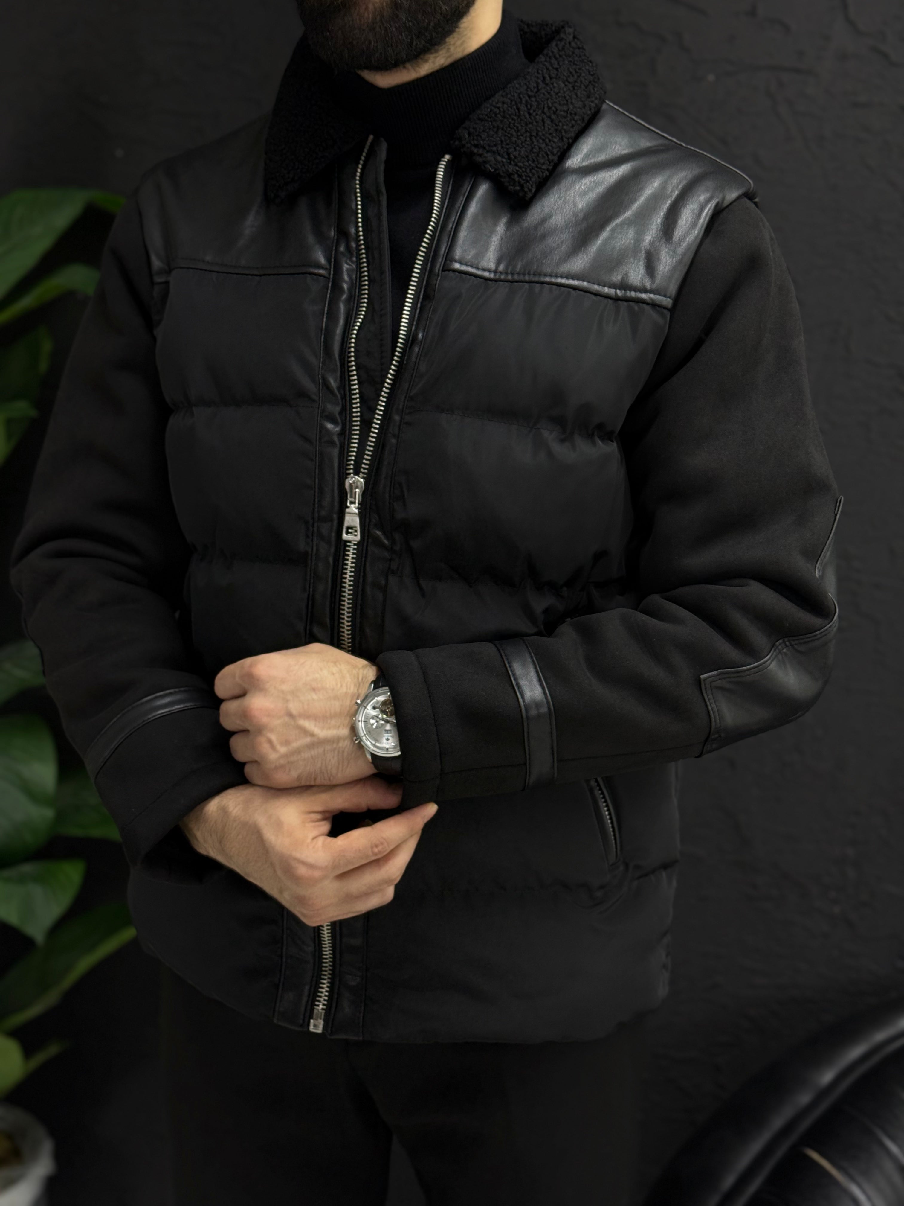 Casual şişme mont kollar Süet Kumaş kalıp Slim fit