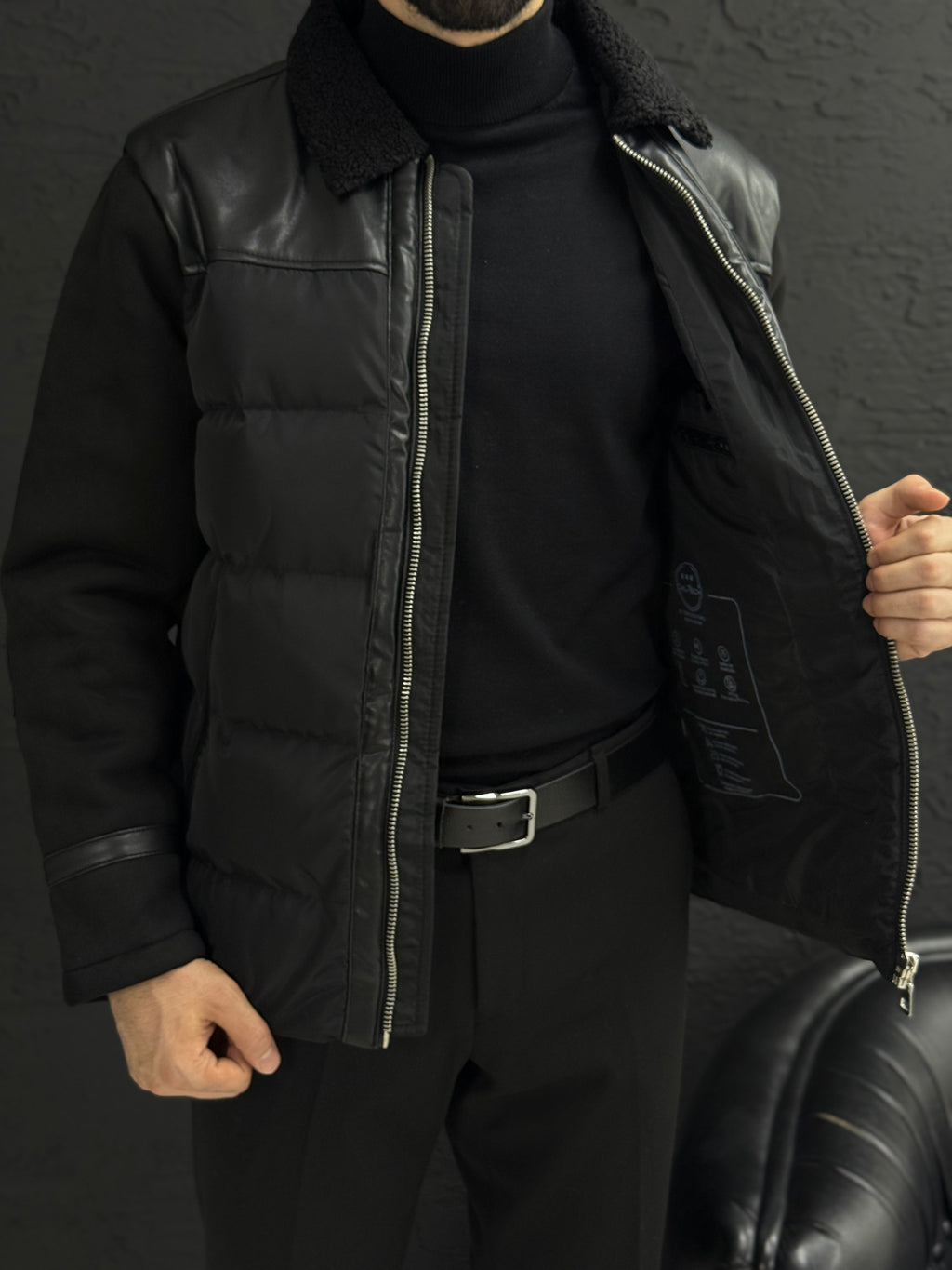 Casual şişme mont kollar Süet Kumaş kalıp Slim fit