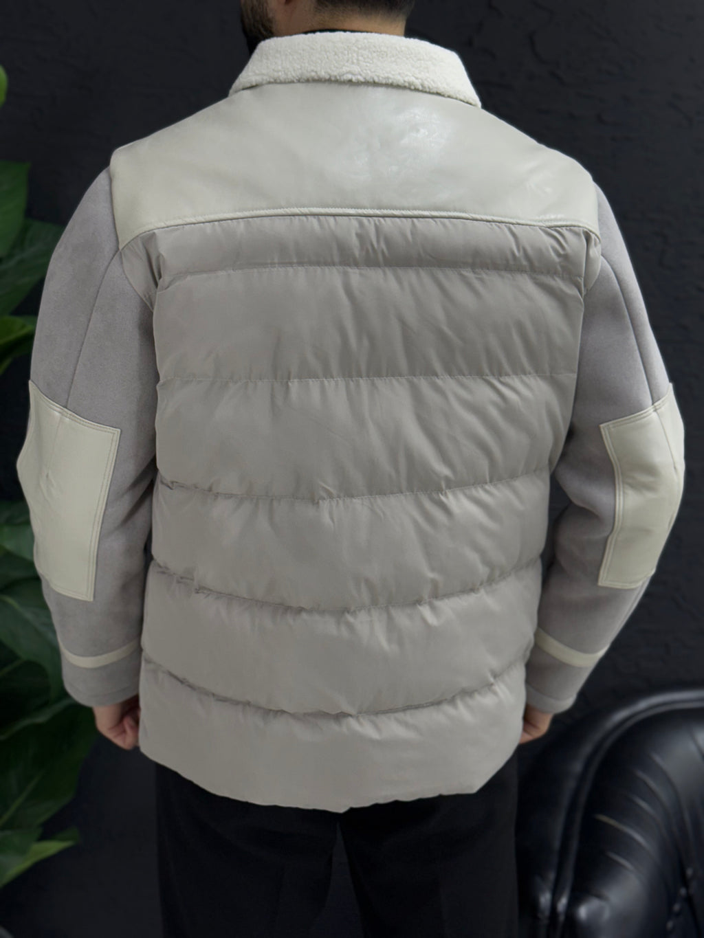 Casual şişme mont kollar Süet Kumaş kalıp Slim fit