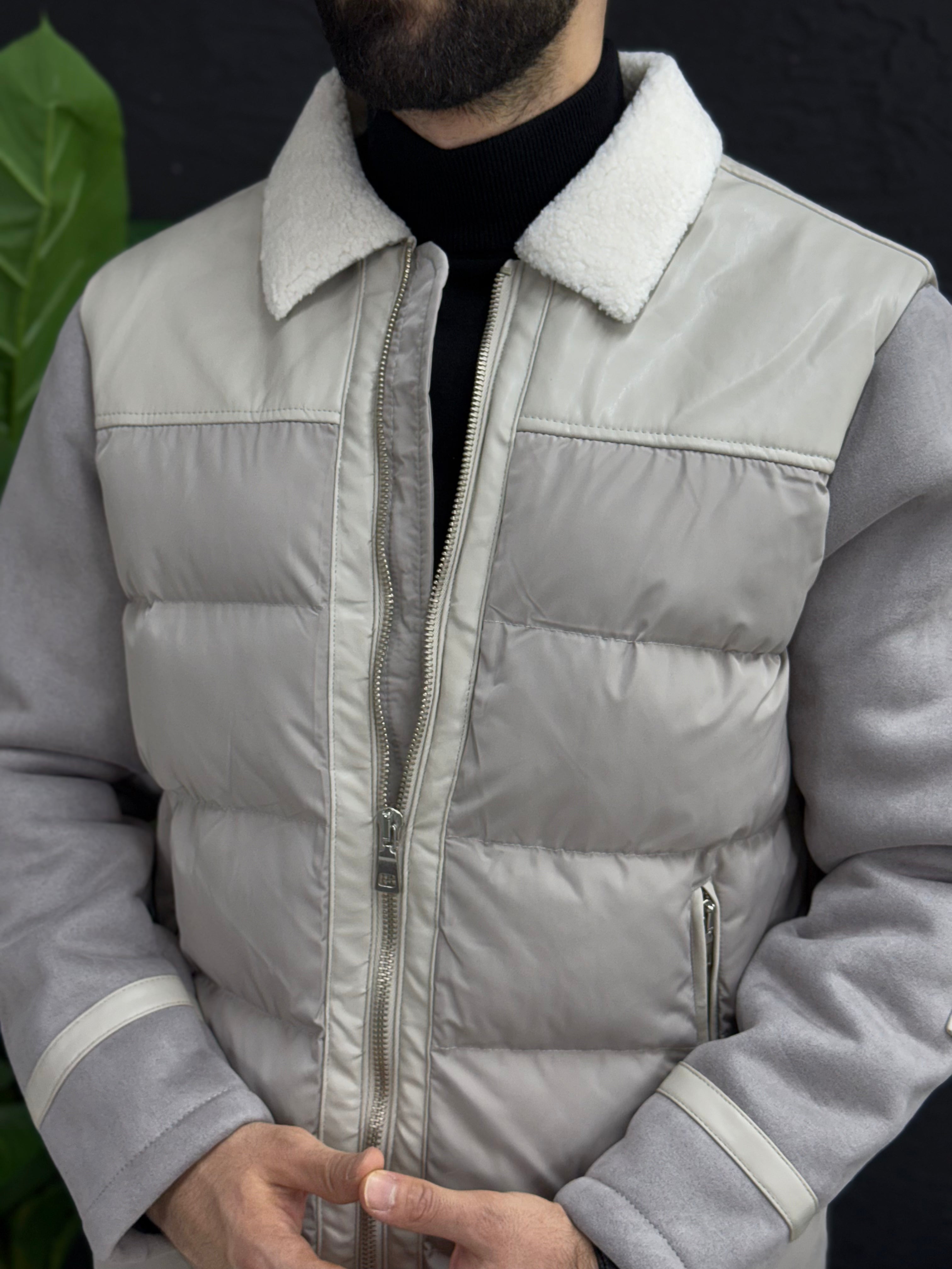 Casual şişme mont kollar Süet Kumaş kalıp Slim fit