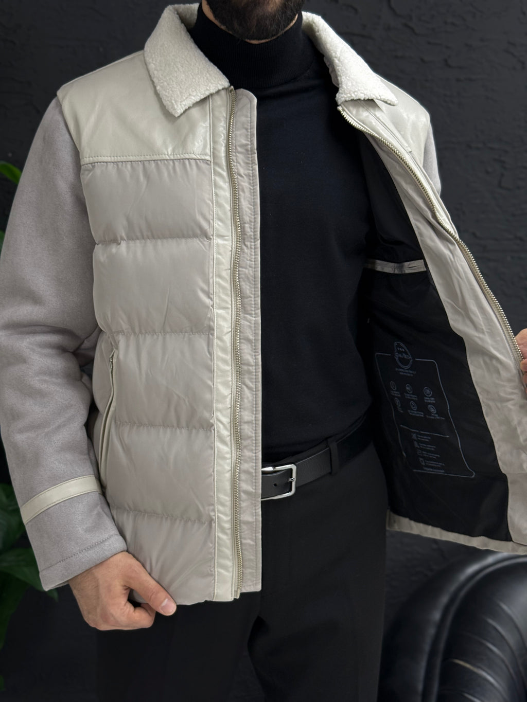 Casual şişme mont kollar Süet Kumaş kalıp Slim fit