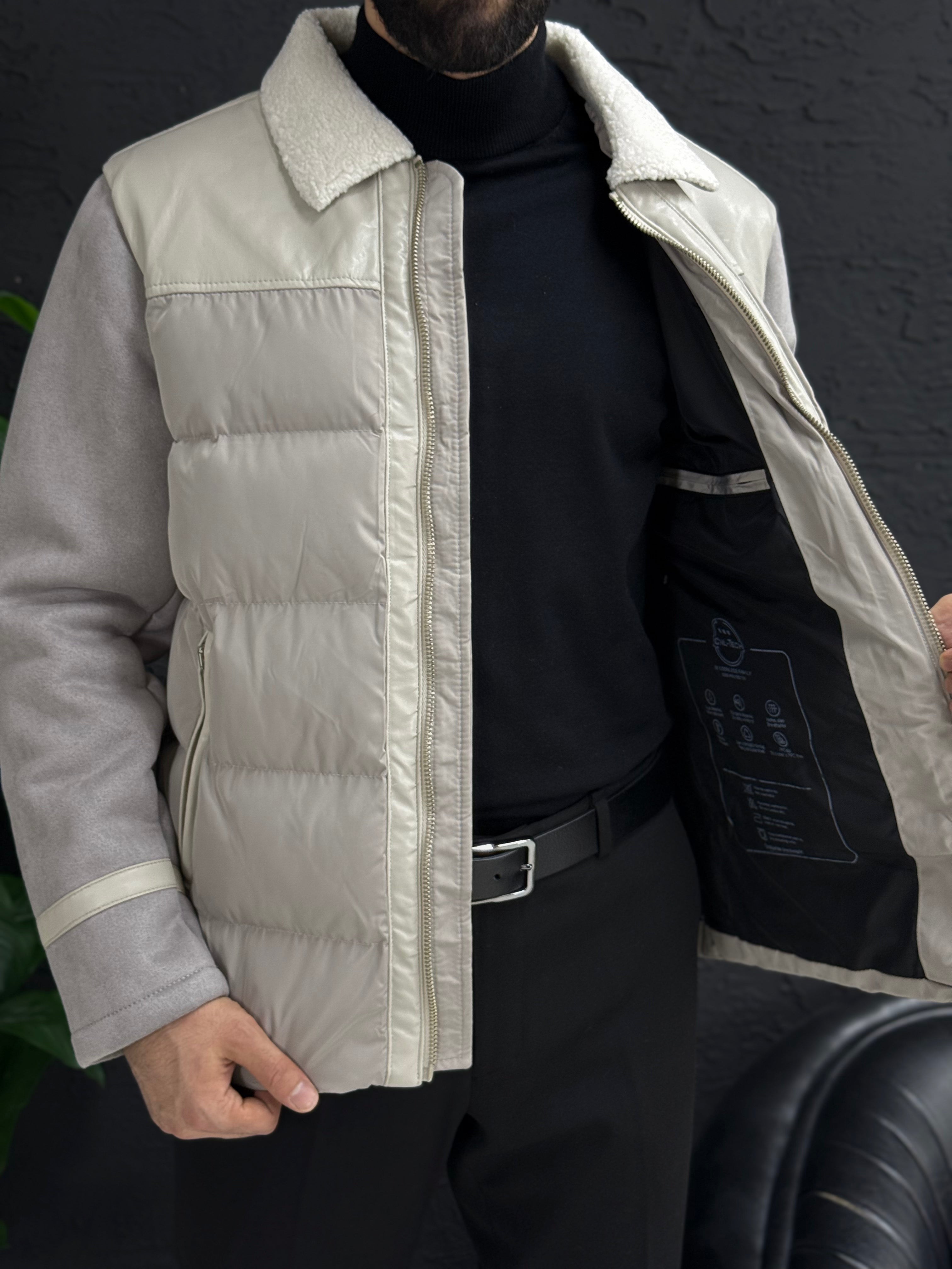 Casual şişme mont kollar Süet Kumaş kalıp Slim fit