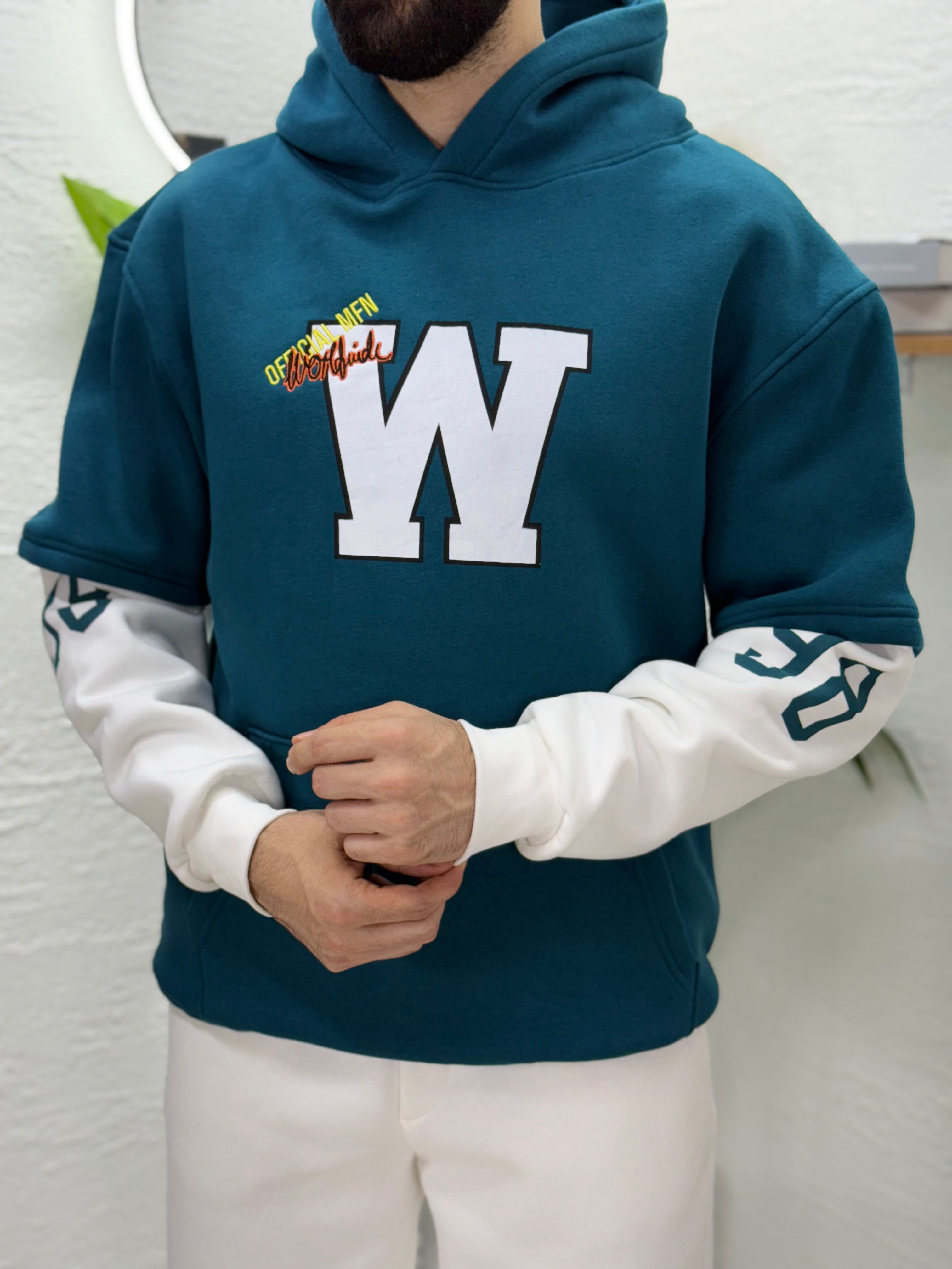 Baskılı ve kolludan tasarımlı Sweet tişört kalıp yarım Oversize