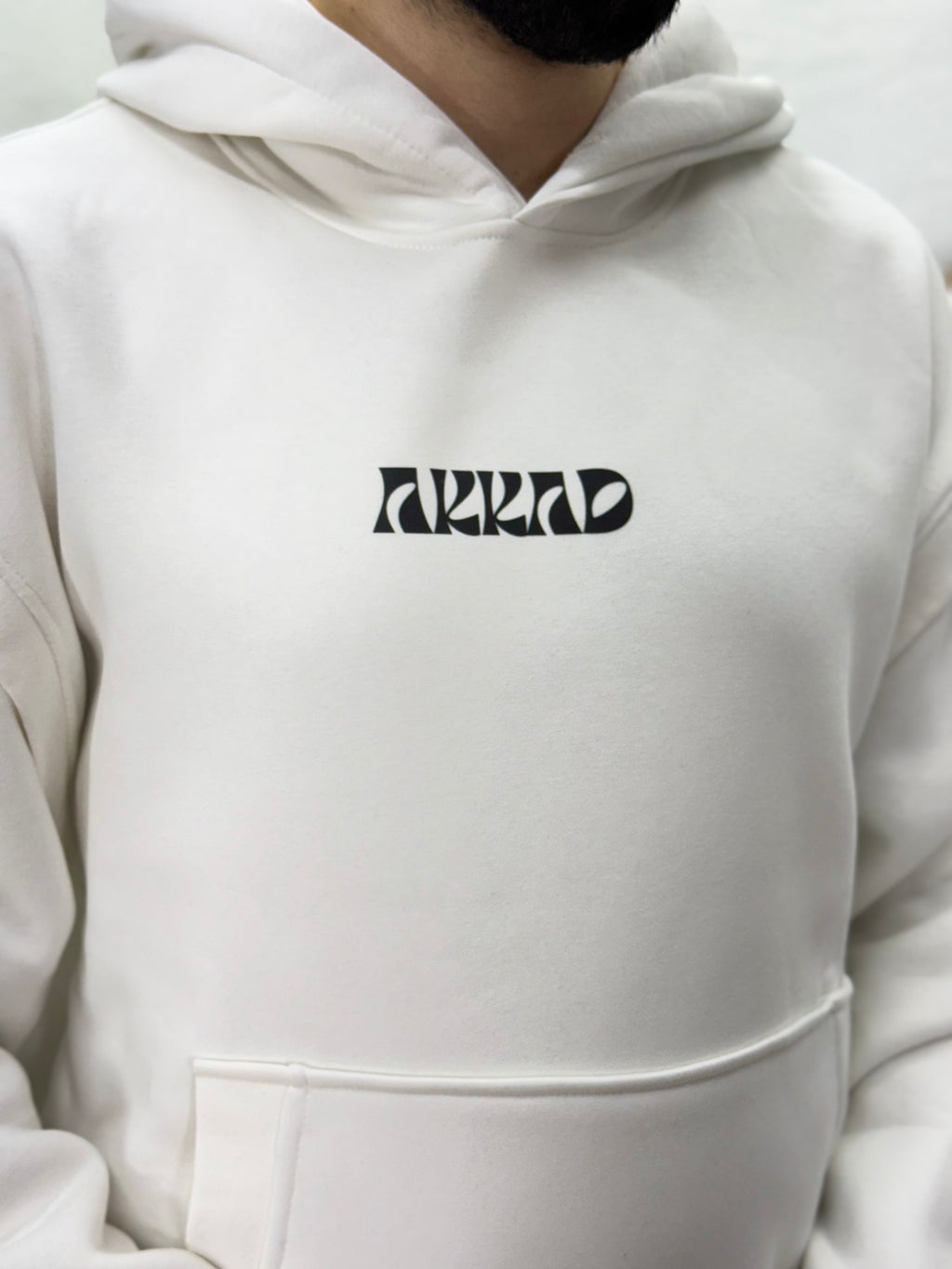 Önden AKKAD baskısı üç iplik sweatshirt kalıp Oversize