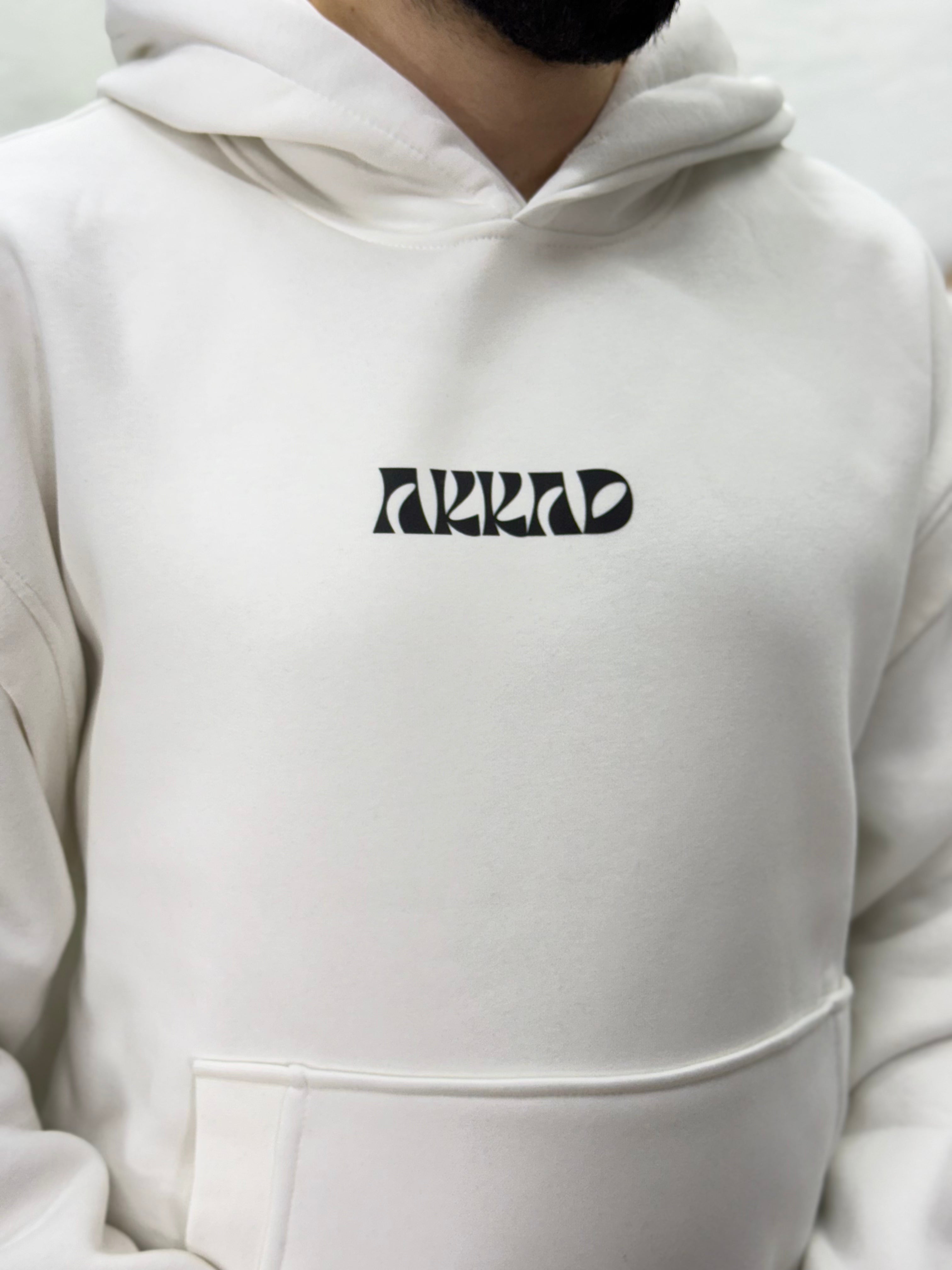 Önden AKKAD baskısı üç iplik sweatshirt kalıp Oversize