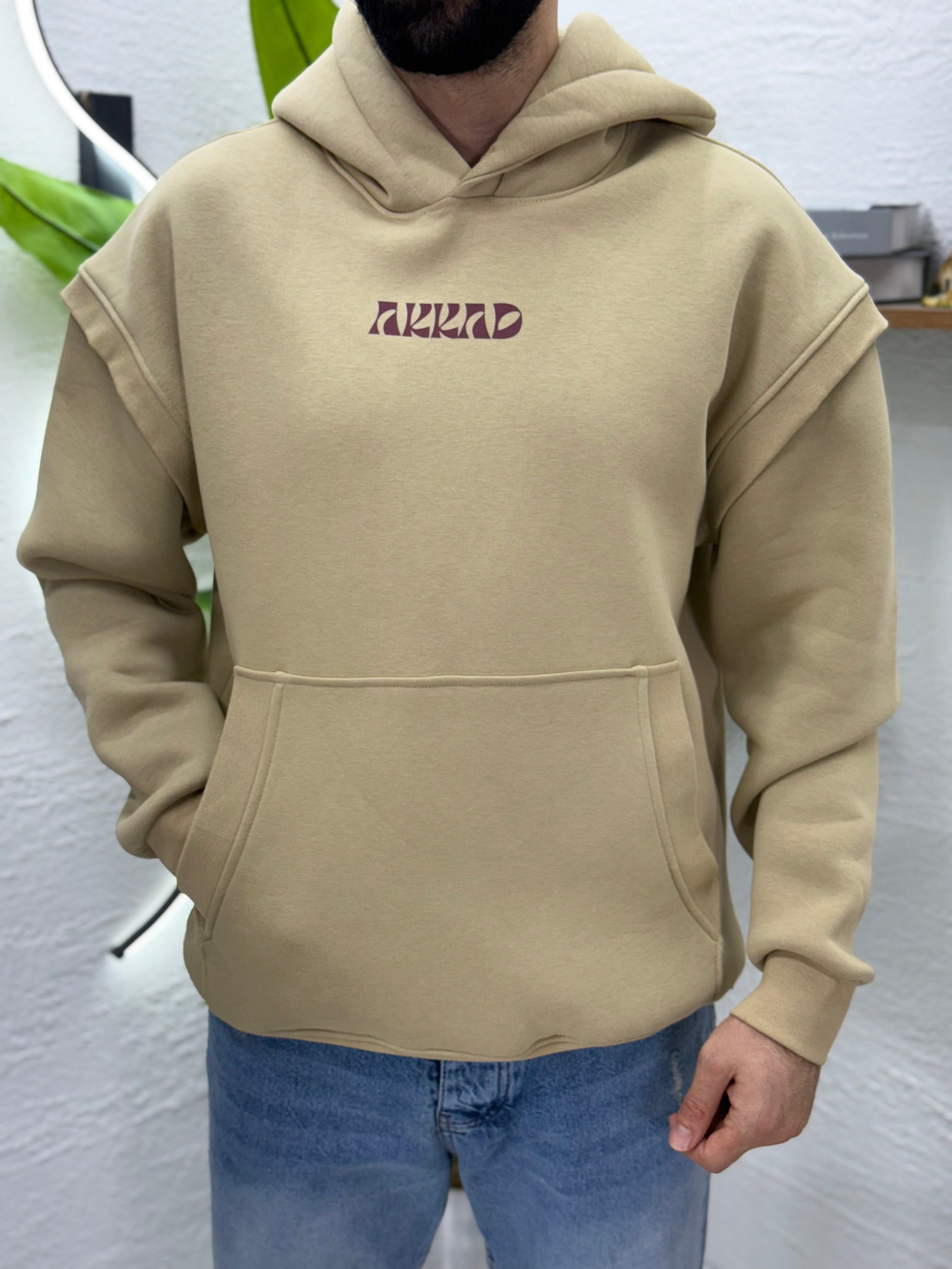 Önden AKKAD baskısı üç iplik sweatshirt kalıp Oversize