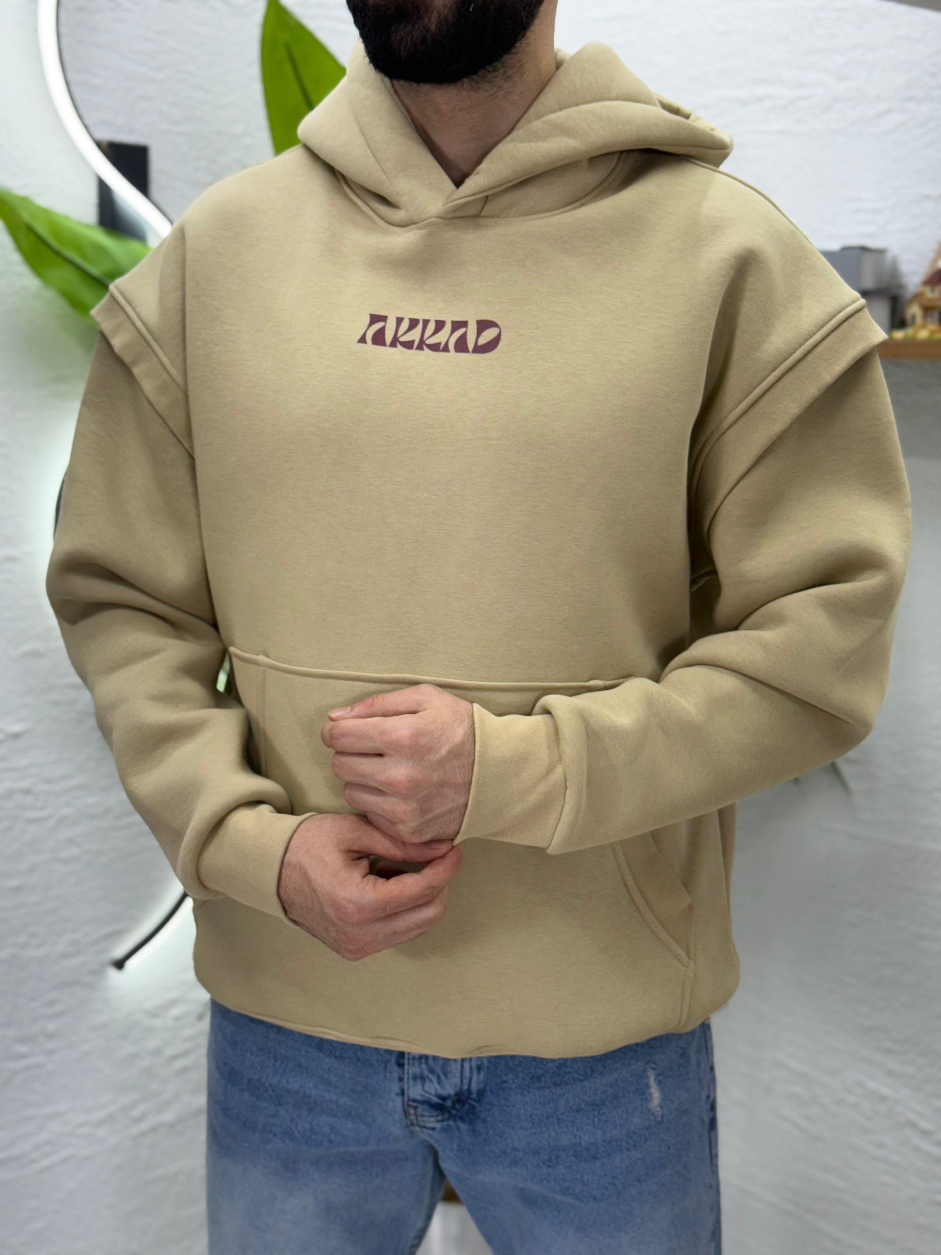 Önden AKKAD baskısı üç iplik sweatshirt kalıp Oversize