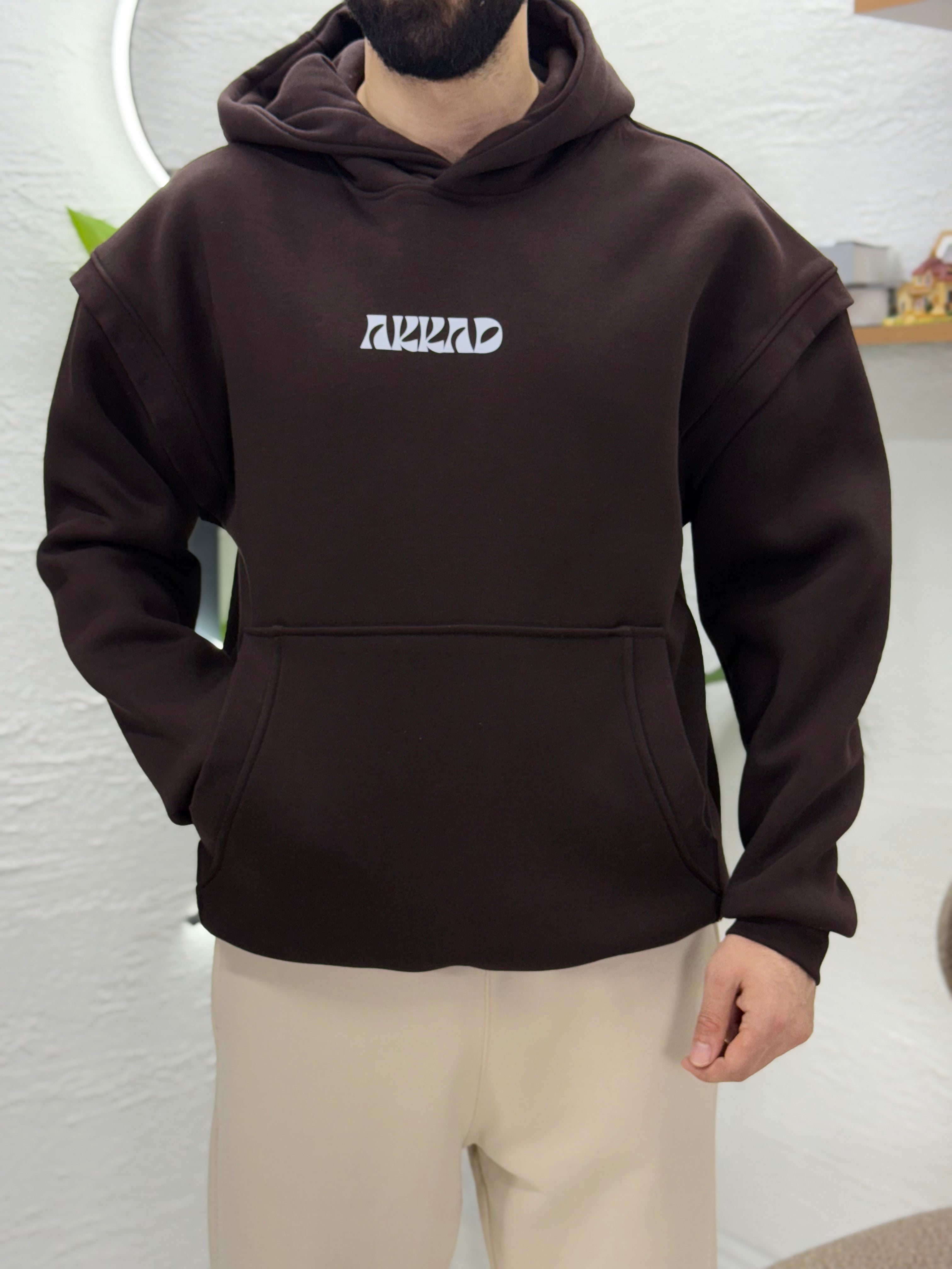 Önden AKKAD baskısı üç iplik sweatshirt kalıp Oversize
