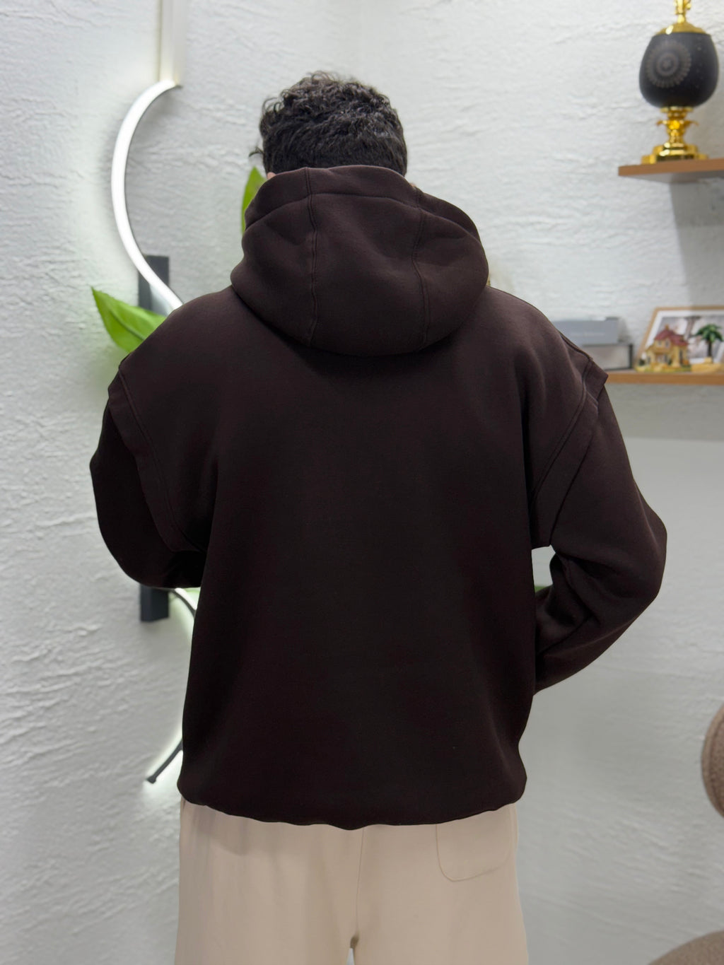 Önden AKKAD baskısı üç iplik sweatshirt kalıp Oversize