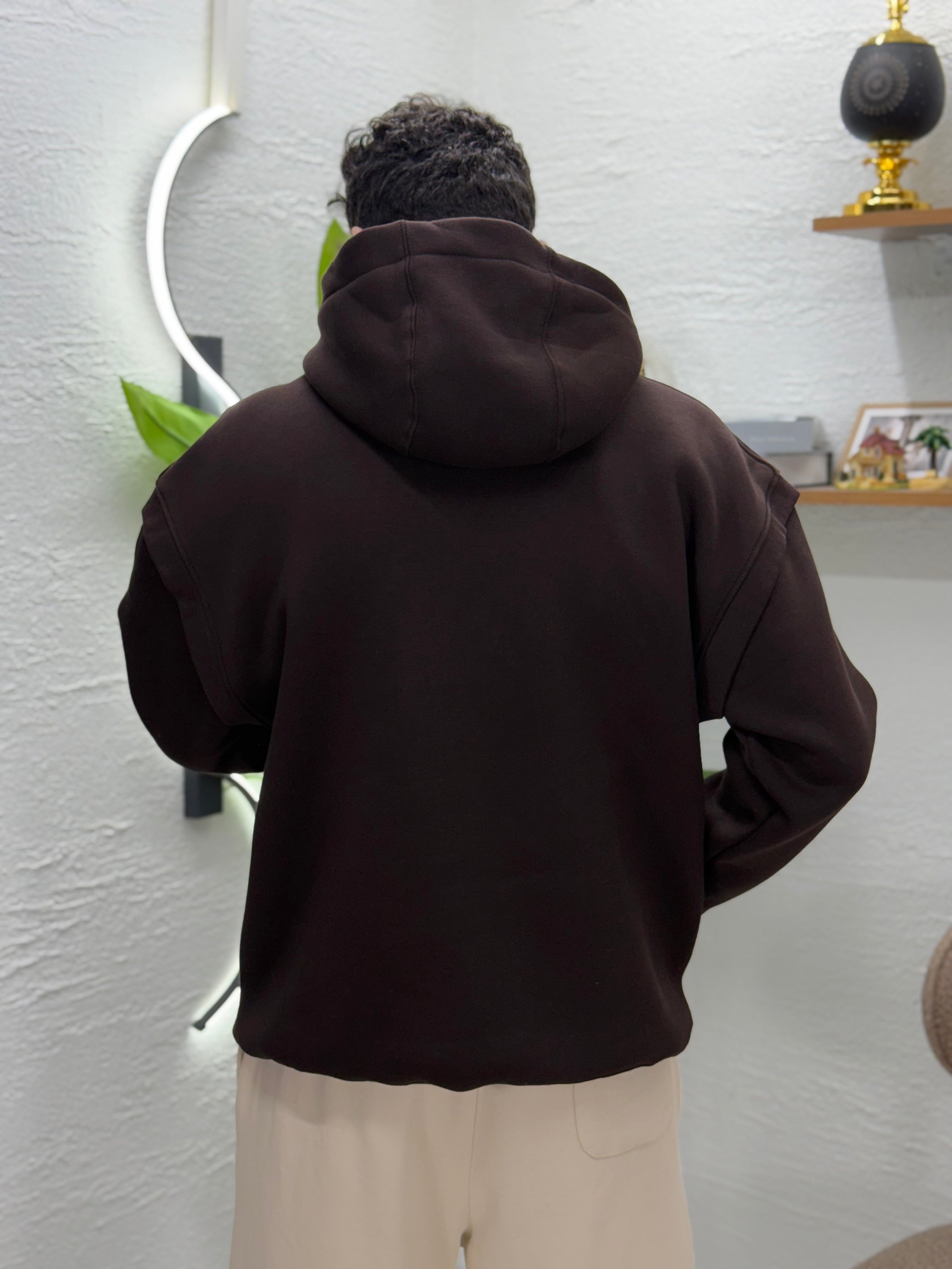 Önden AKKAD baskısı üç iplik sweatshirt kalıp Oversize