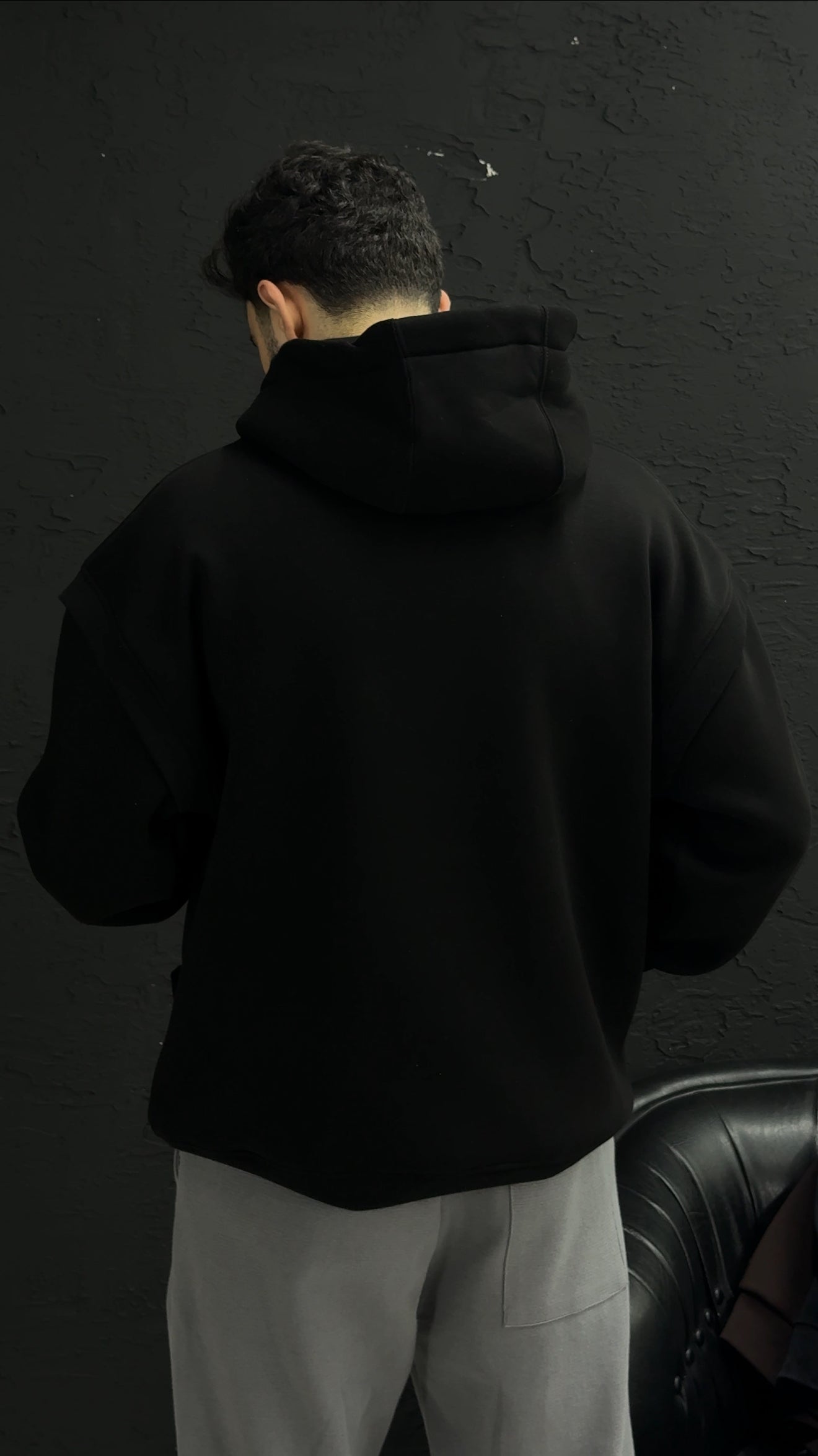 Önden AKKAD baskısı üç iplik sweatshirt kalıp Oversize