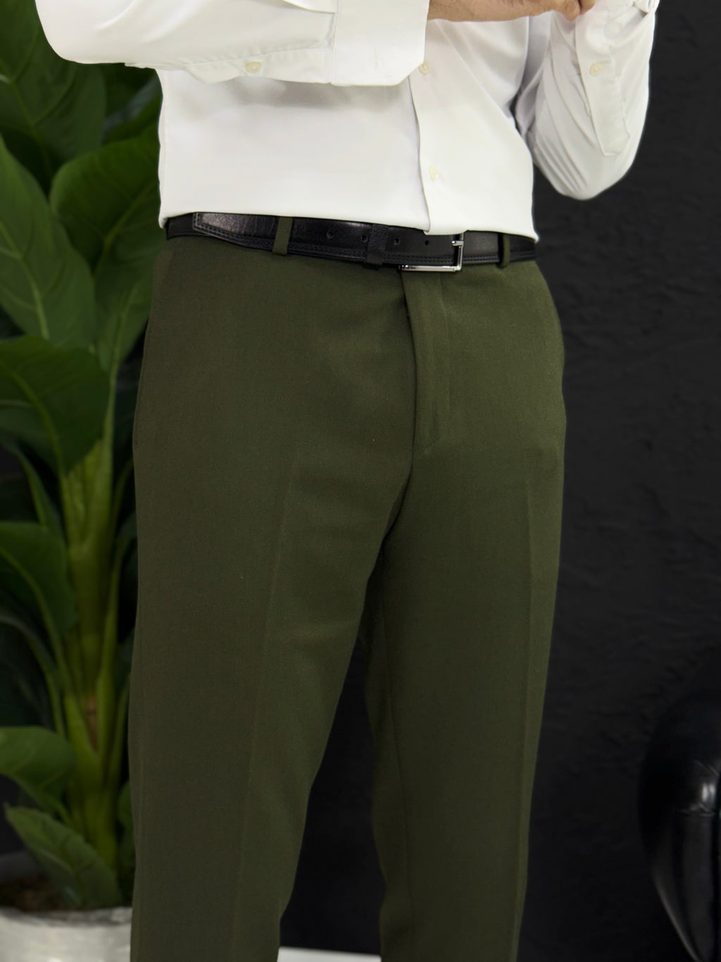 Kemersiz klasik kumaş pantolon kalıp Slim fit