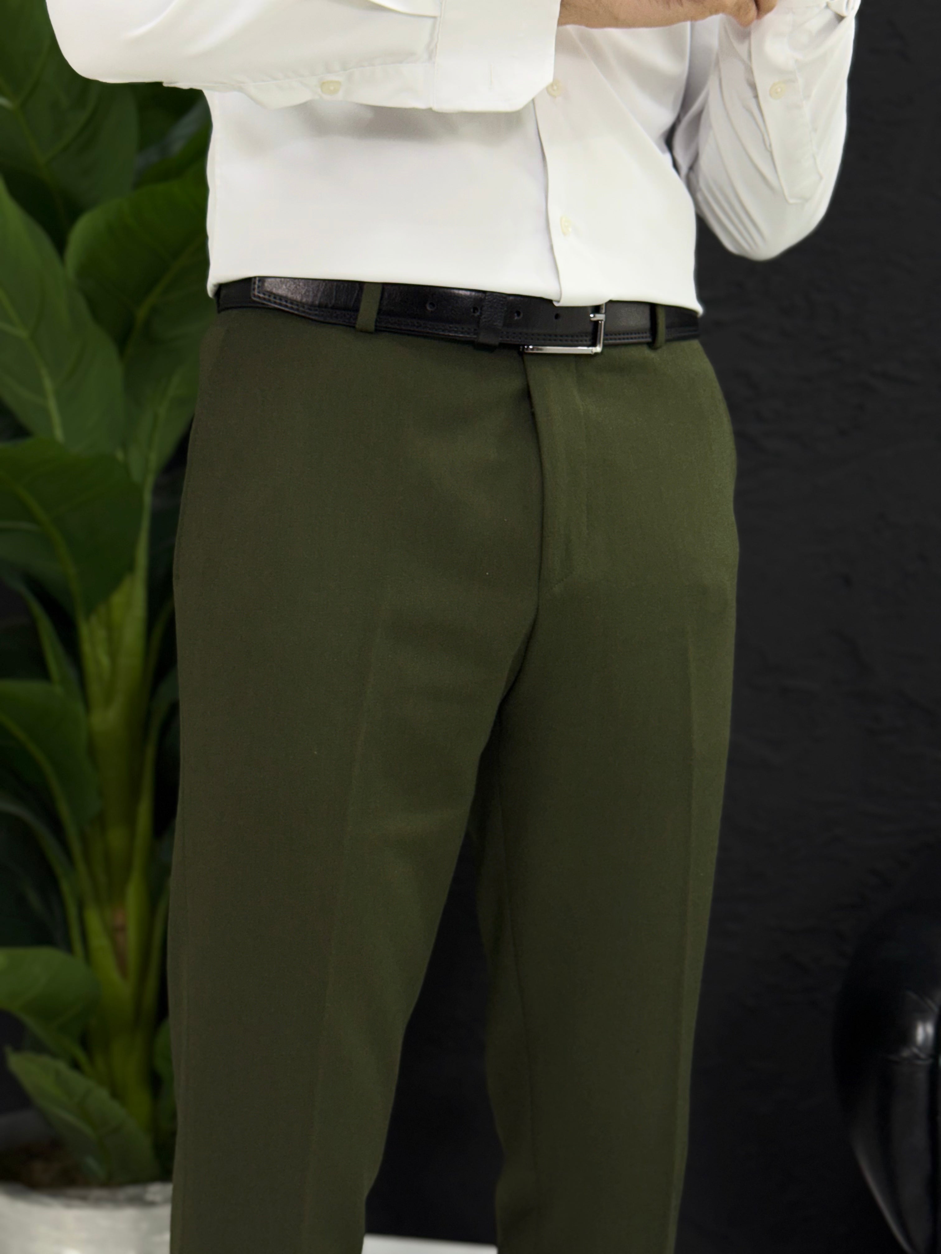 Kemersiz klasik kumaş pantolon kalıp Slim fit