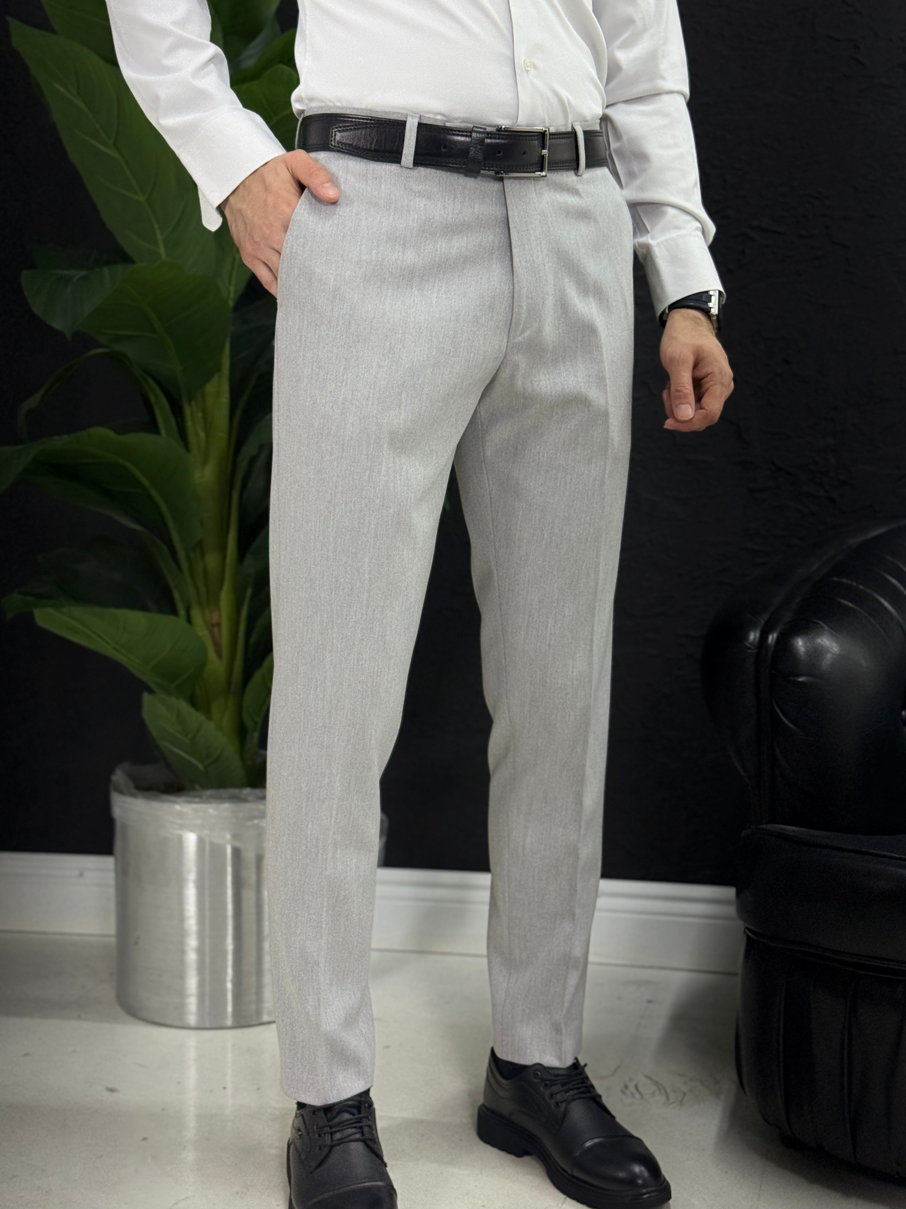 Kemersiz klasik kumaş pantolon kalıp Slim fit