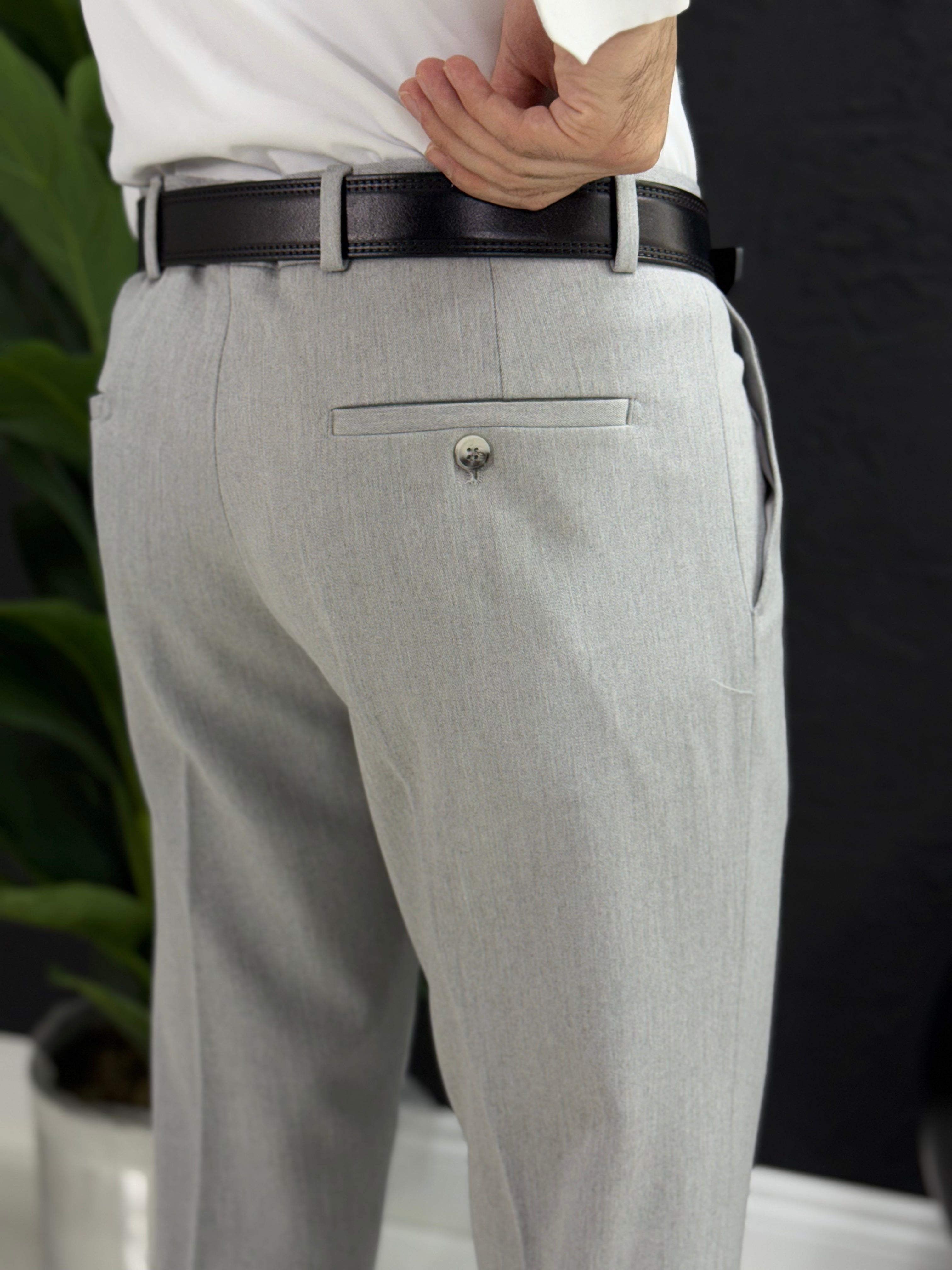 Kemersiz klasik kumaş pantolon kalıp Slim fit