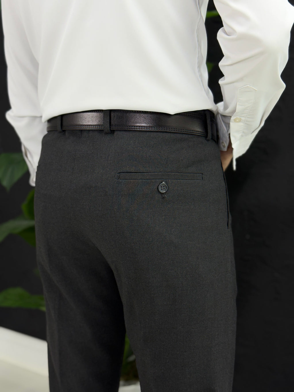 Kemersiz klasik kumaş pantolon kalıp Slim fit