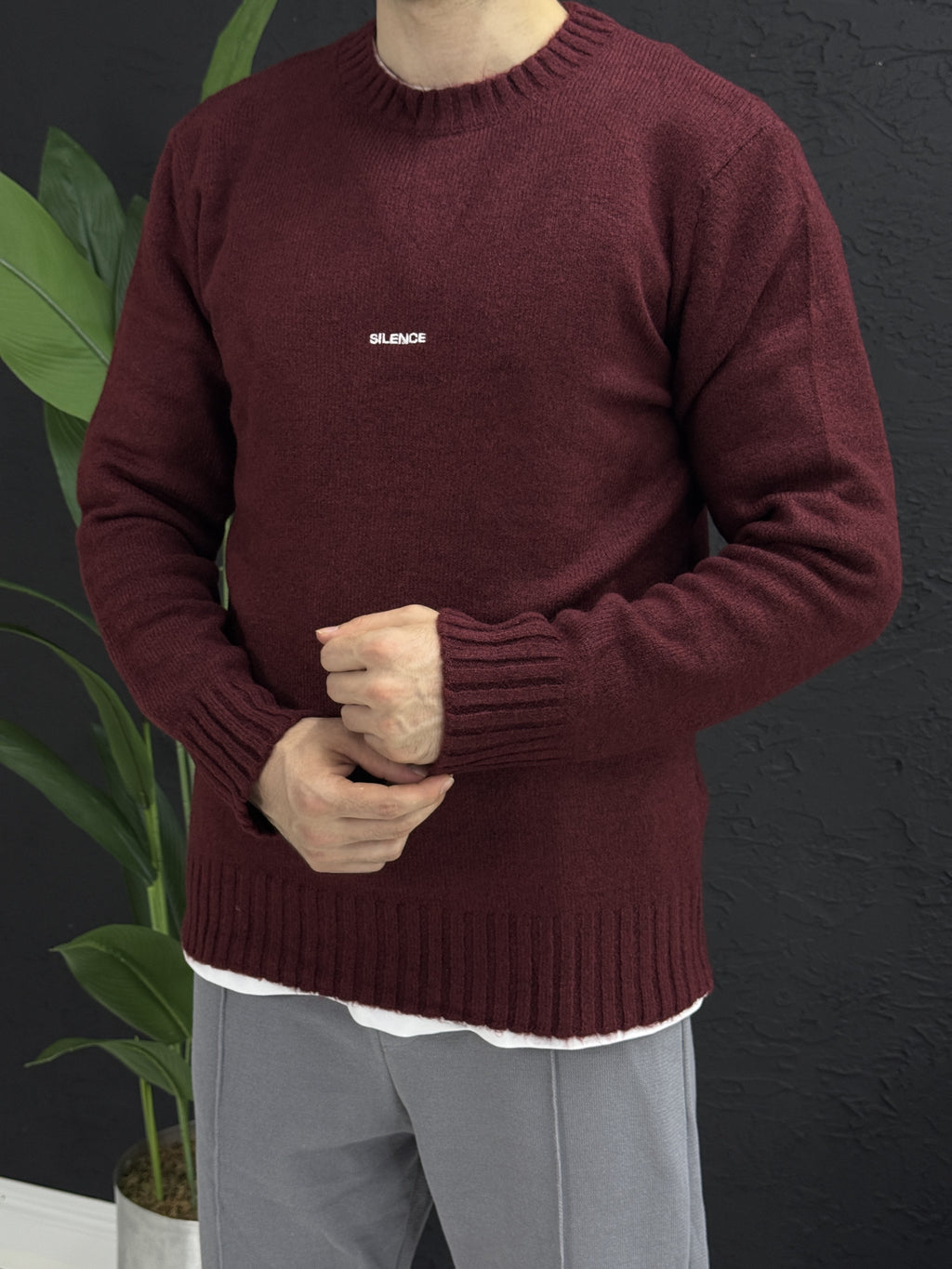 Yoğun kumaş önden baskılı kazak