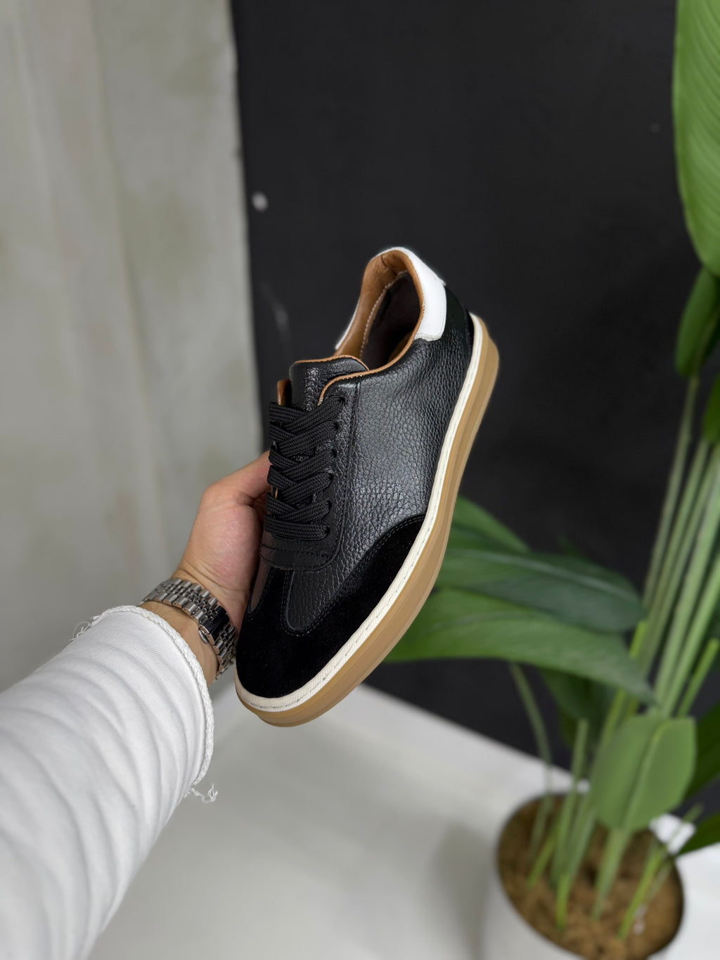 Bağcık detayı Gerçek hakiki deri spor ayakkabı