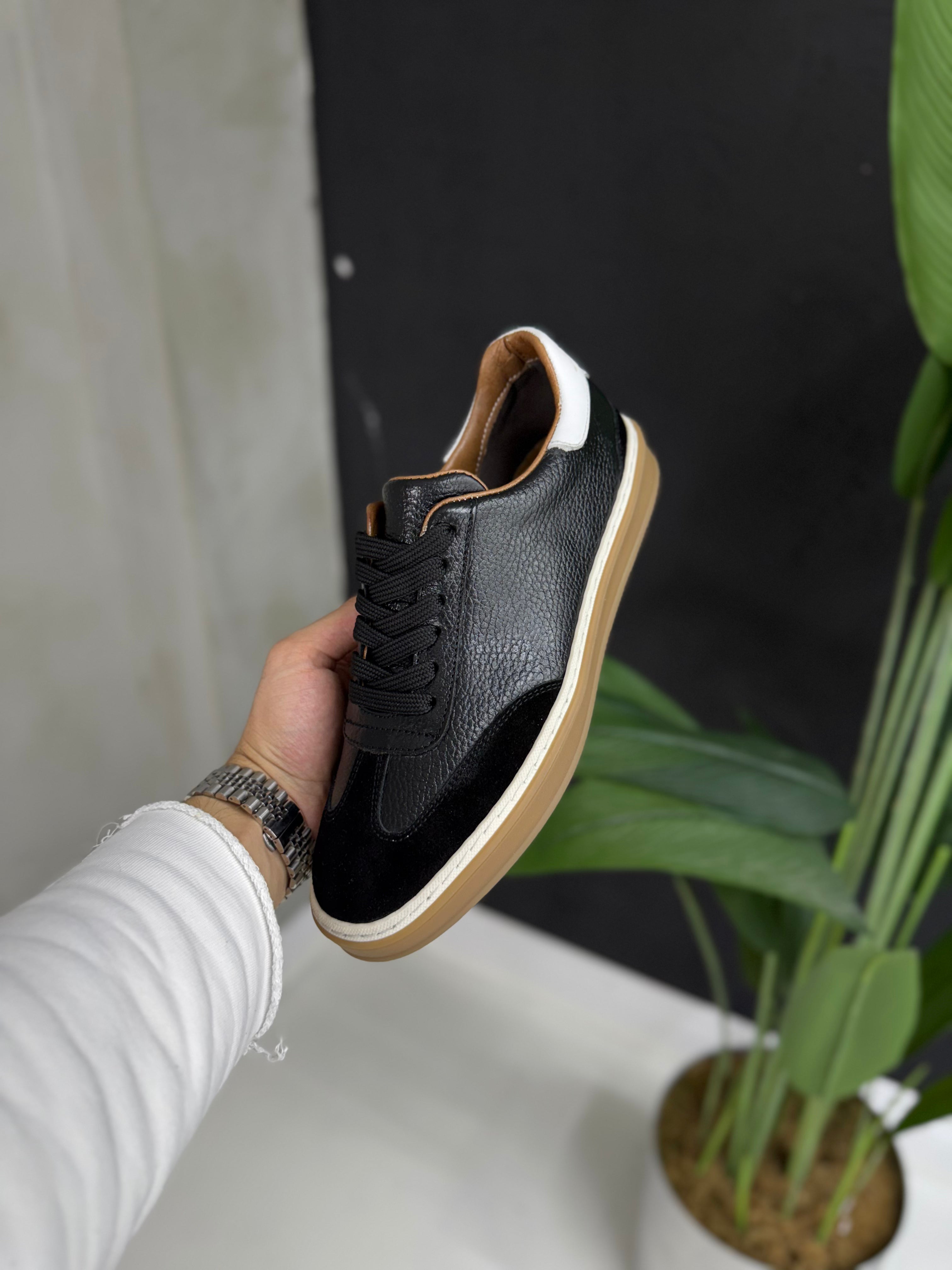 Bağcık detayı Gerçek hakiki deri spor ayakkabı