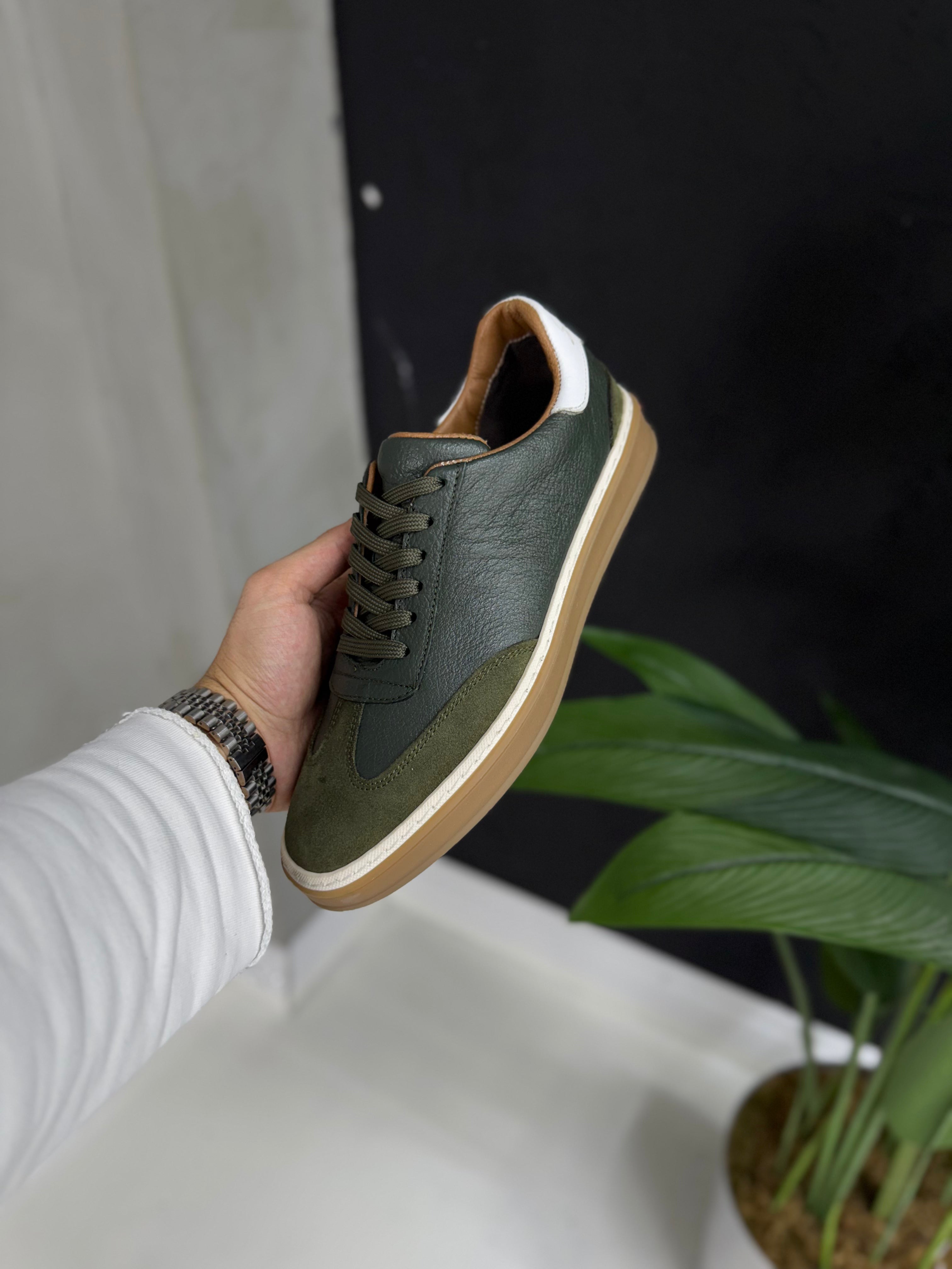 Bağcık detayı Gerçek hakiki deri spor ayakkabı