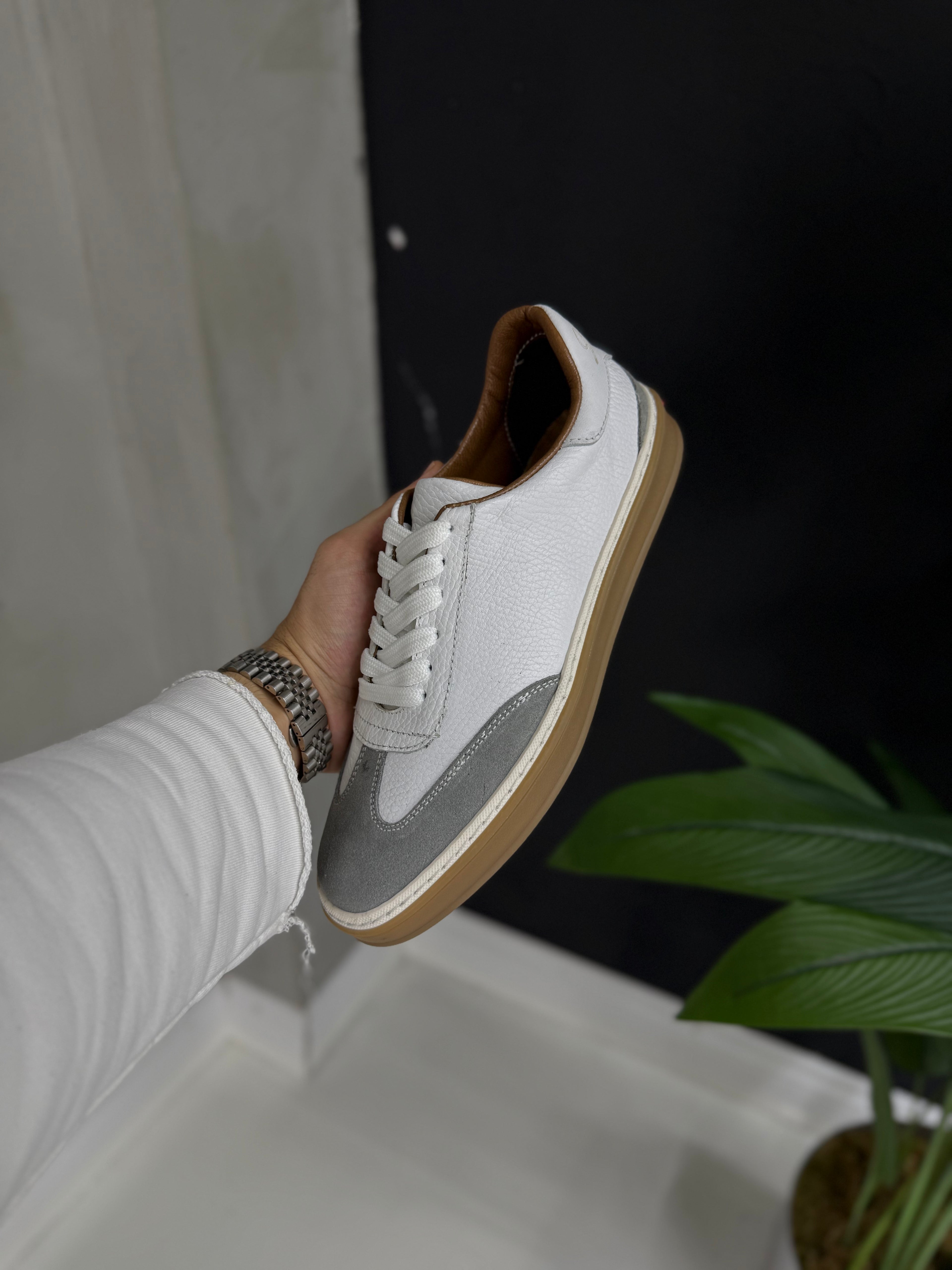 Bağcık detayı Gerçek hakiki deri spor ayakkabı