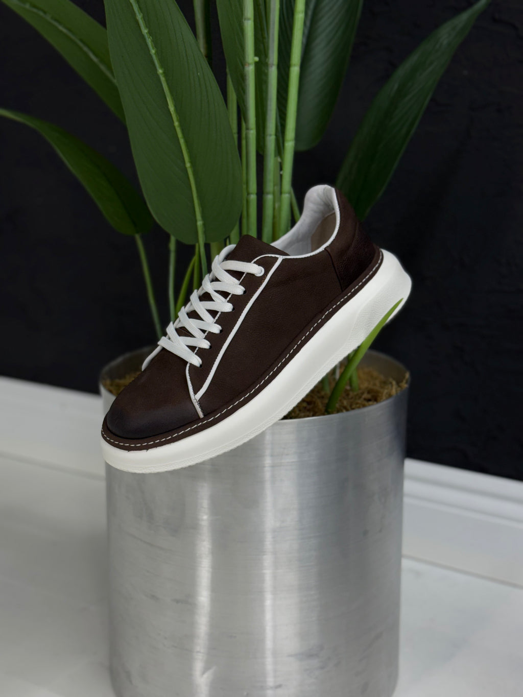 Bağcık detayı Gerçek hakiki deri spor ayakkabı