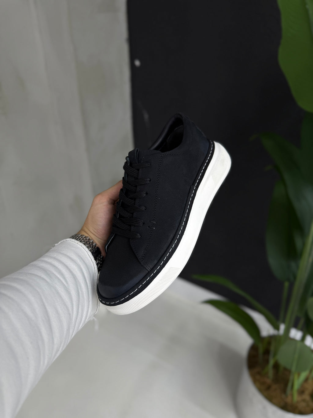 Bağcık detayı Gerçek hakiki deri spor ayakkabı