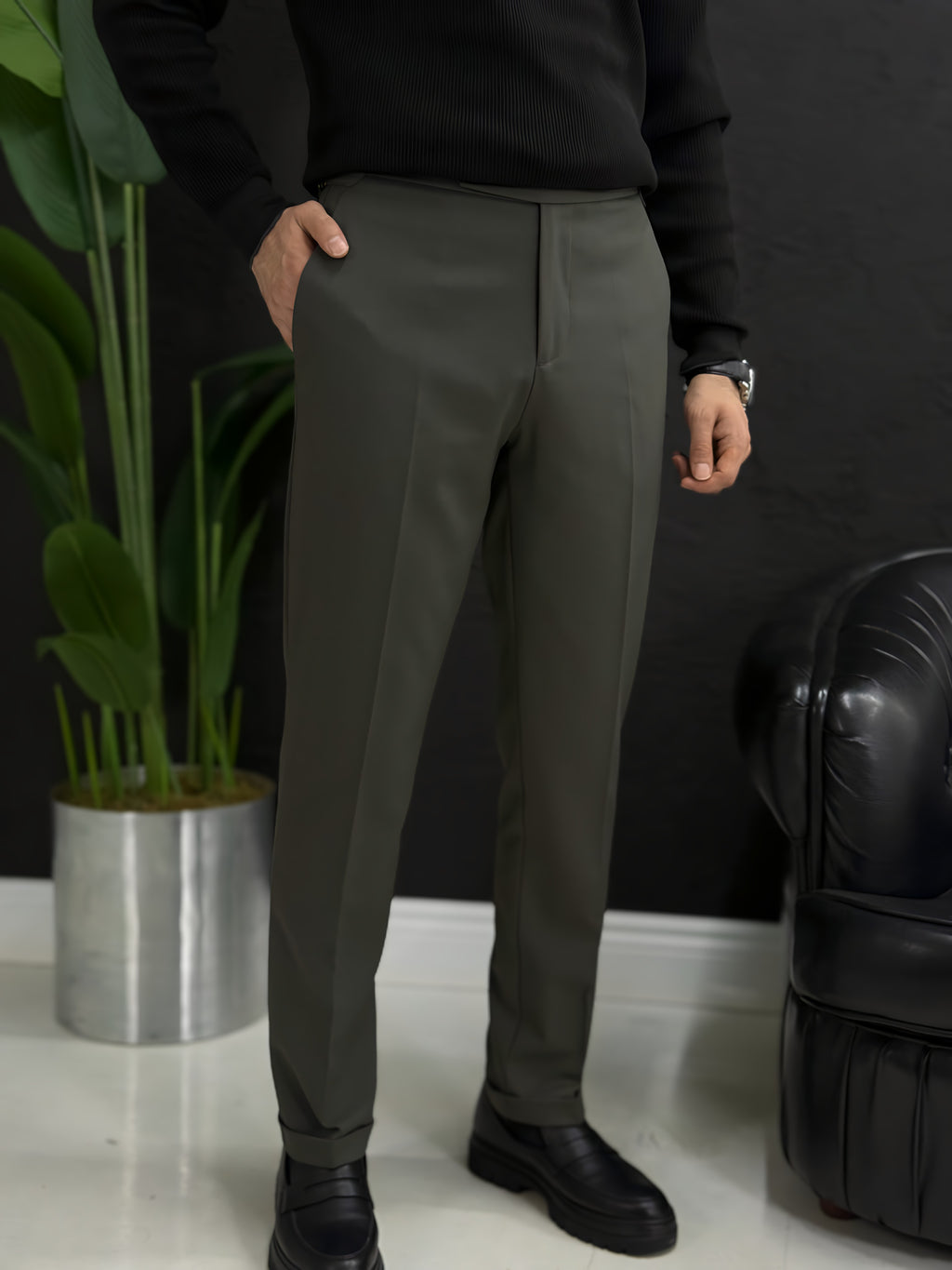 İtalyan kesim kalın kışlık kumaş pantolon kalıp slim fit