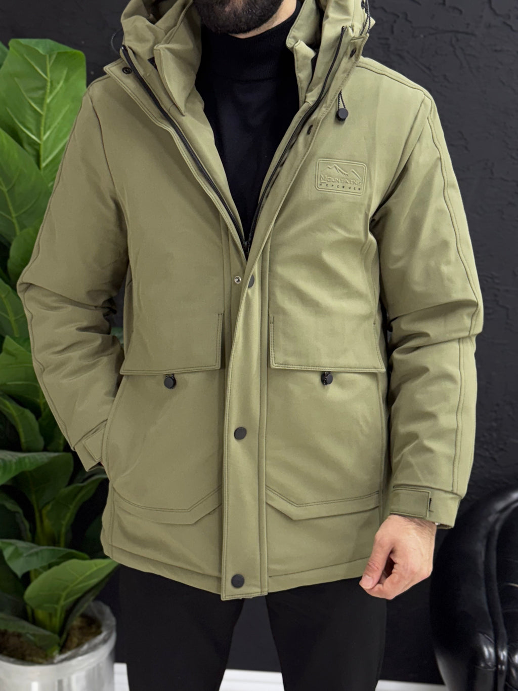 Yağmurlu mont kapşonlu içi full kapitone astar kalıp slim fit