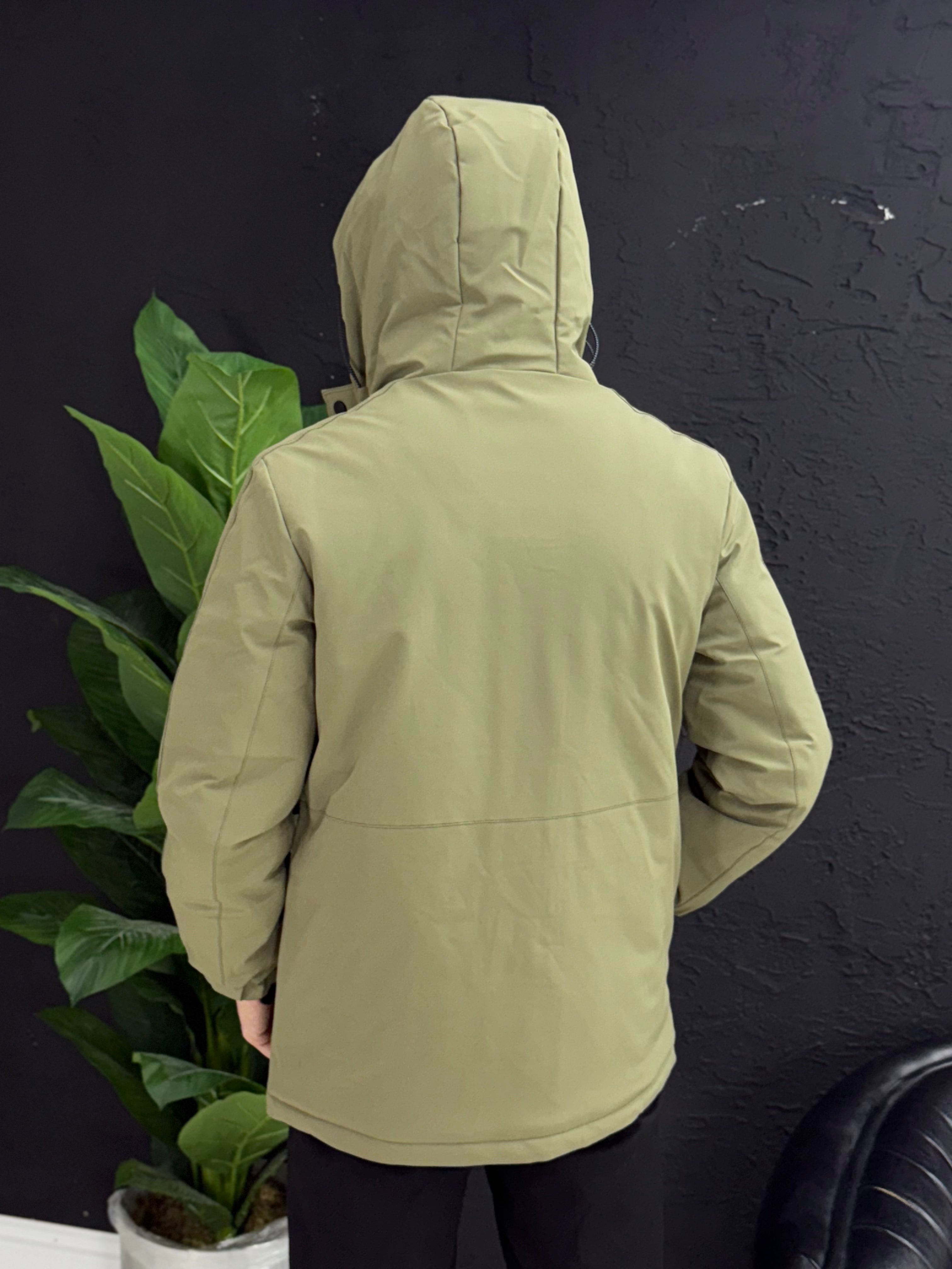 Yağmurlu mont kapşonlu içi full kapitone astar kalıp slim fit