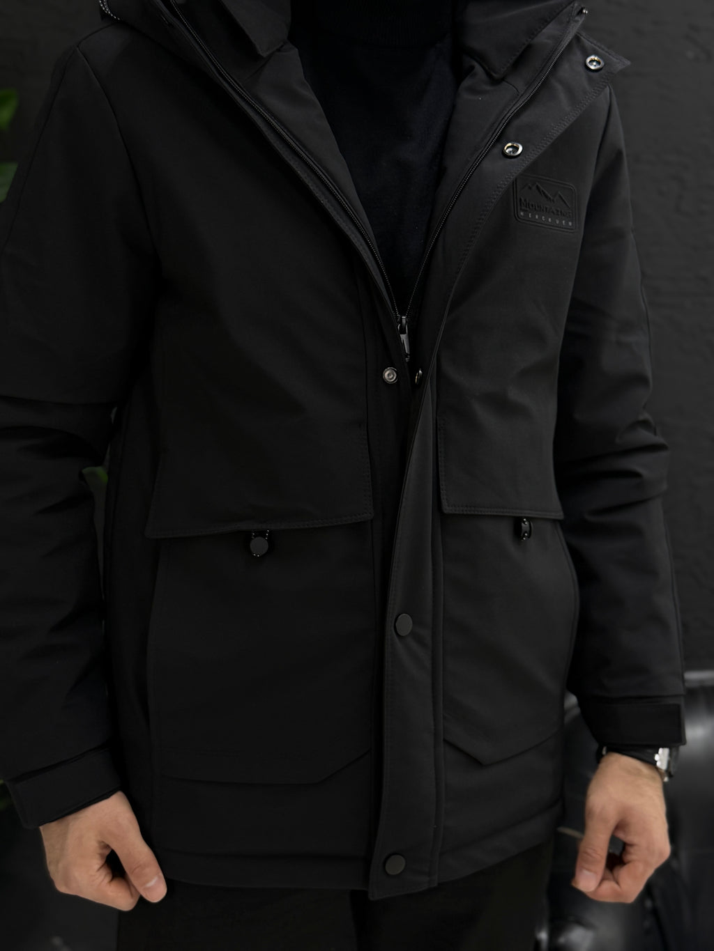 Yağmurlu mont kapşonlu içi full kapitone astar kalıp slim fit