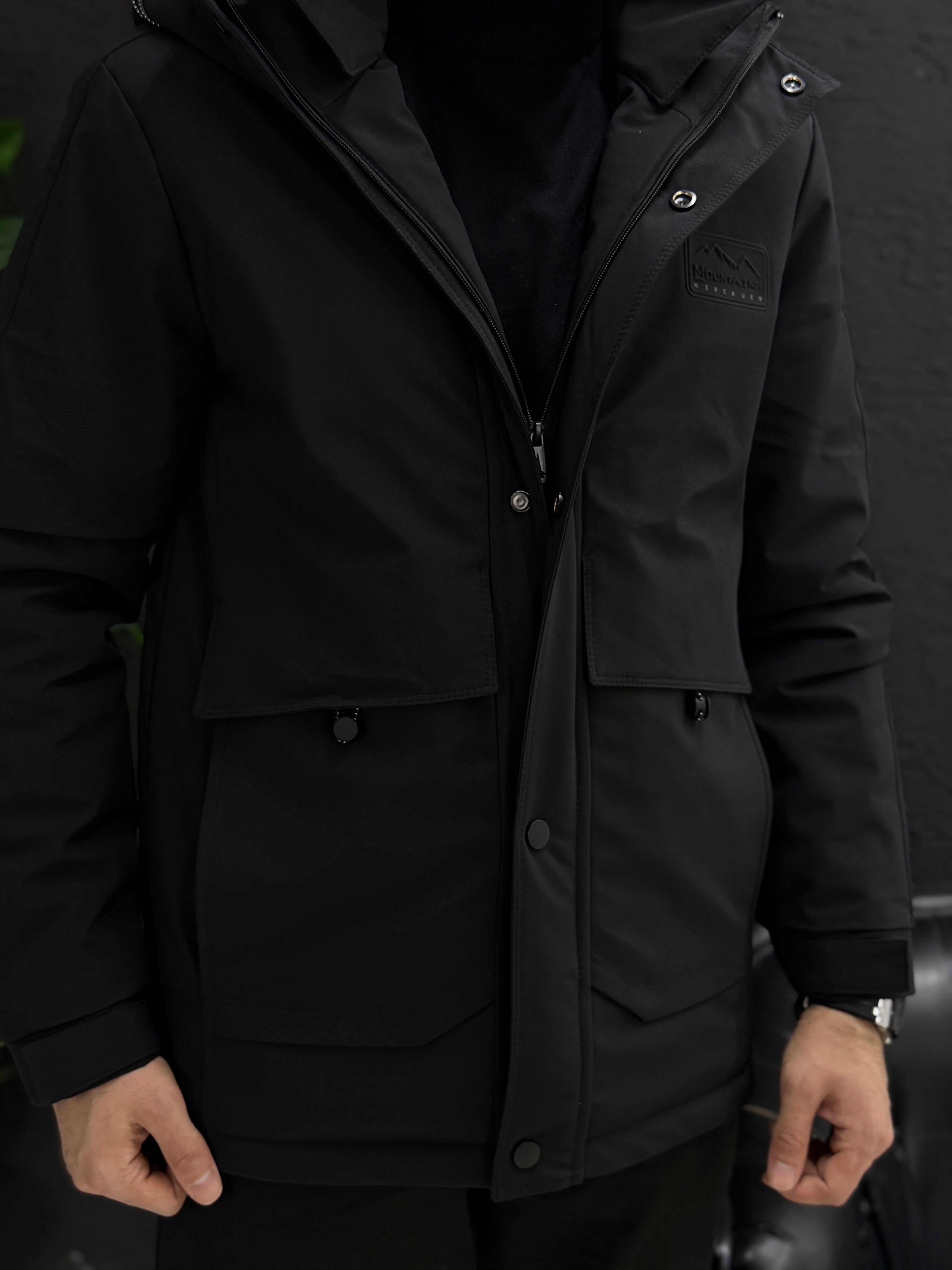 Yağmurlu mont kapşonlu içi full kapitone astar kalıp slim fit