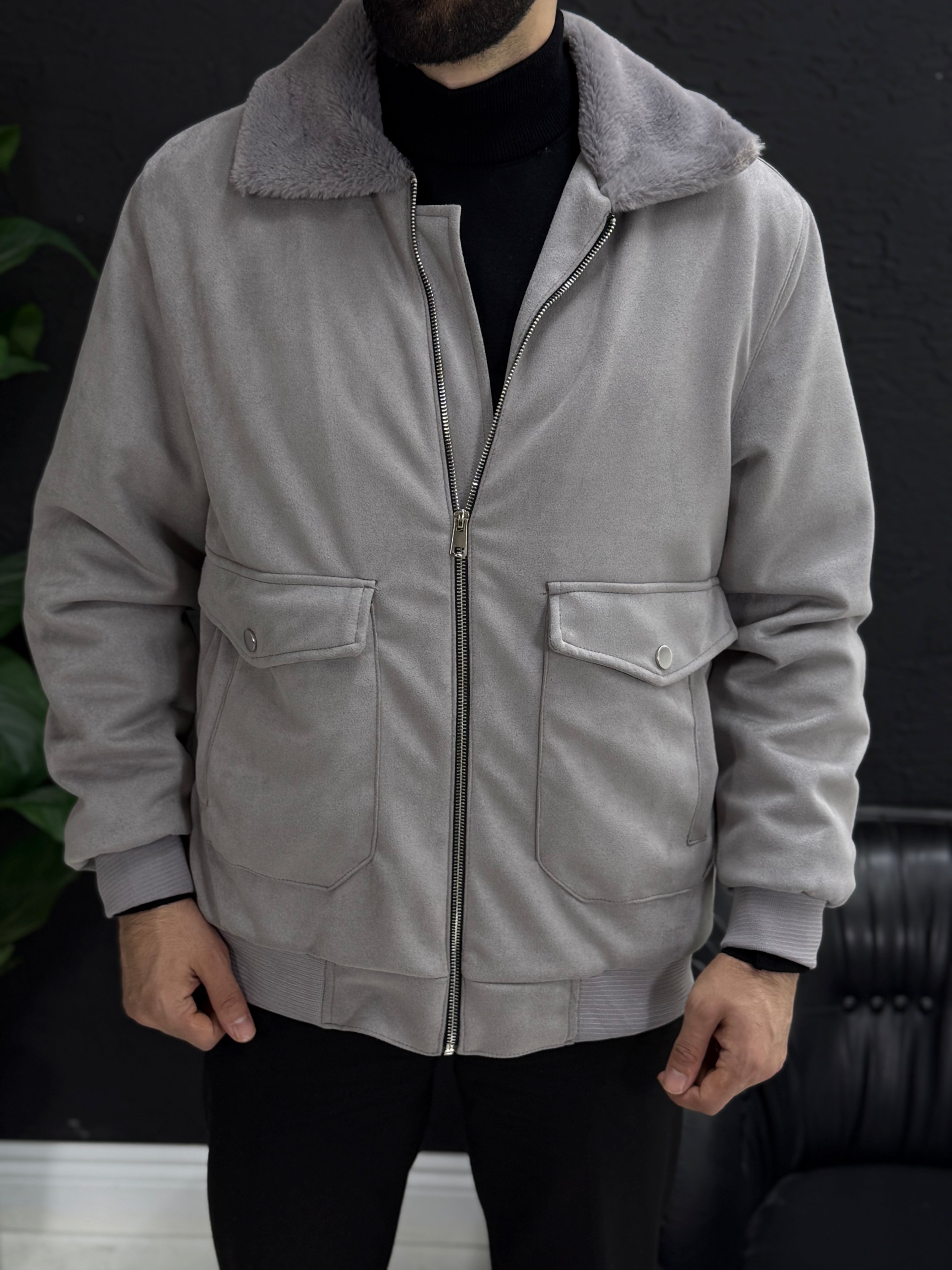 Yumuşak kadife mont yakası kürklü içi tamamen kürklü