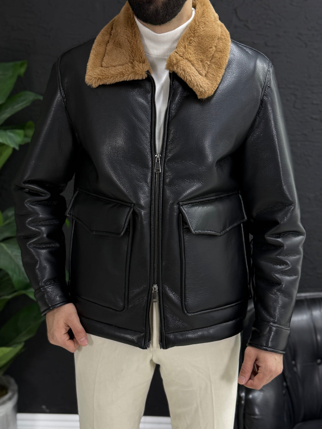 Casual Deri mont içi tamamen kürklü kalıp silin fit