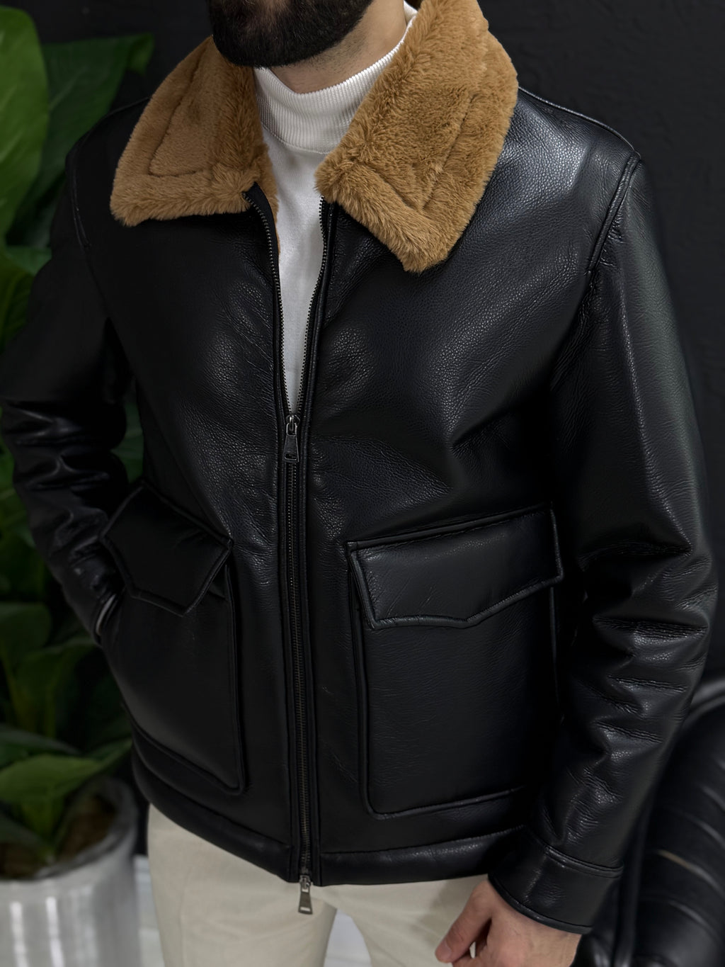 Casual Deri mont içi tamamen kürklü kalıp silin fit