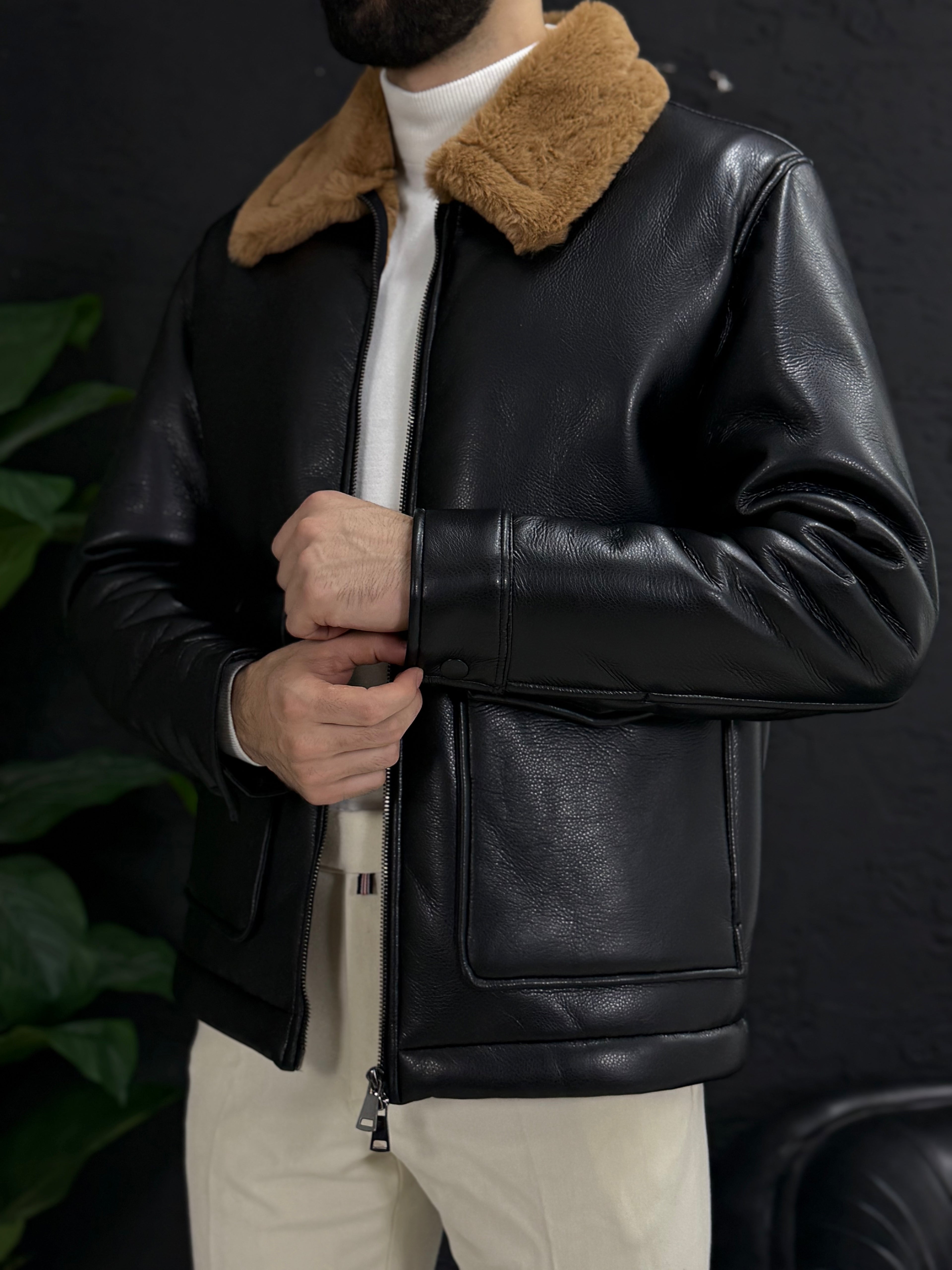 Casual Deri mont içi tamamen kürklü kalıp silin fit