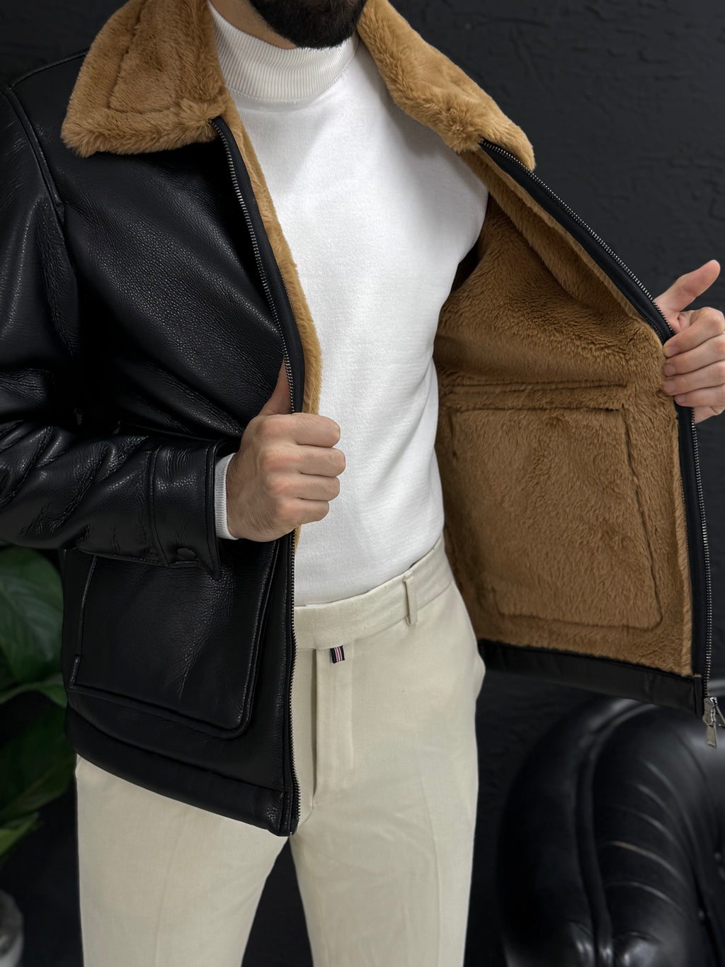 Casual Deri mont içi tamamen kürklü kalıp silin fit