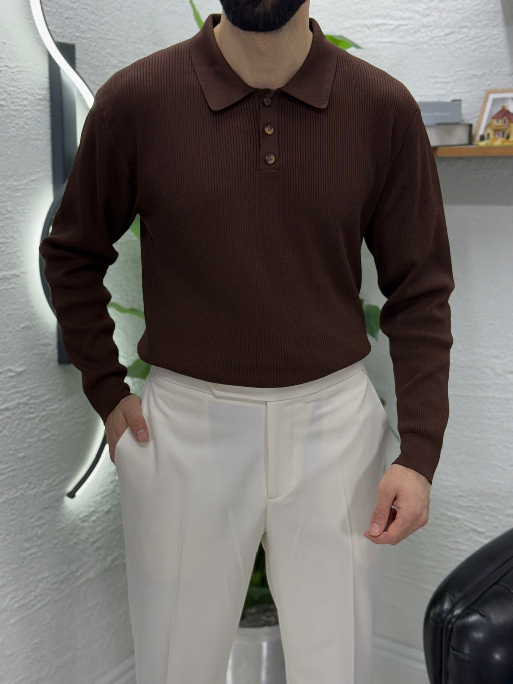 Düğmeli Polo yaka %100 triko kumaş kalıp silin fit