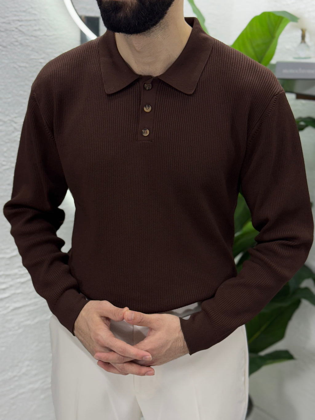 Düğmeli Polo yaka %100 triko kumaş kalıp silin fit