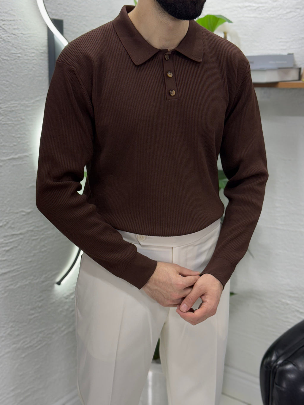 Düğmeli Polo yaka %100 triko kumaş kalıp silin fit