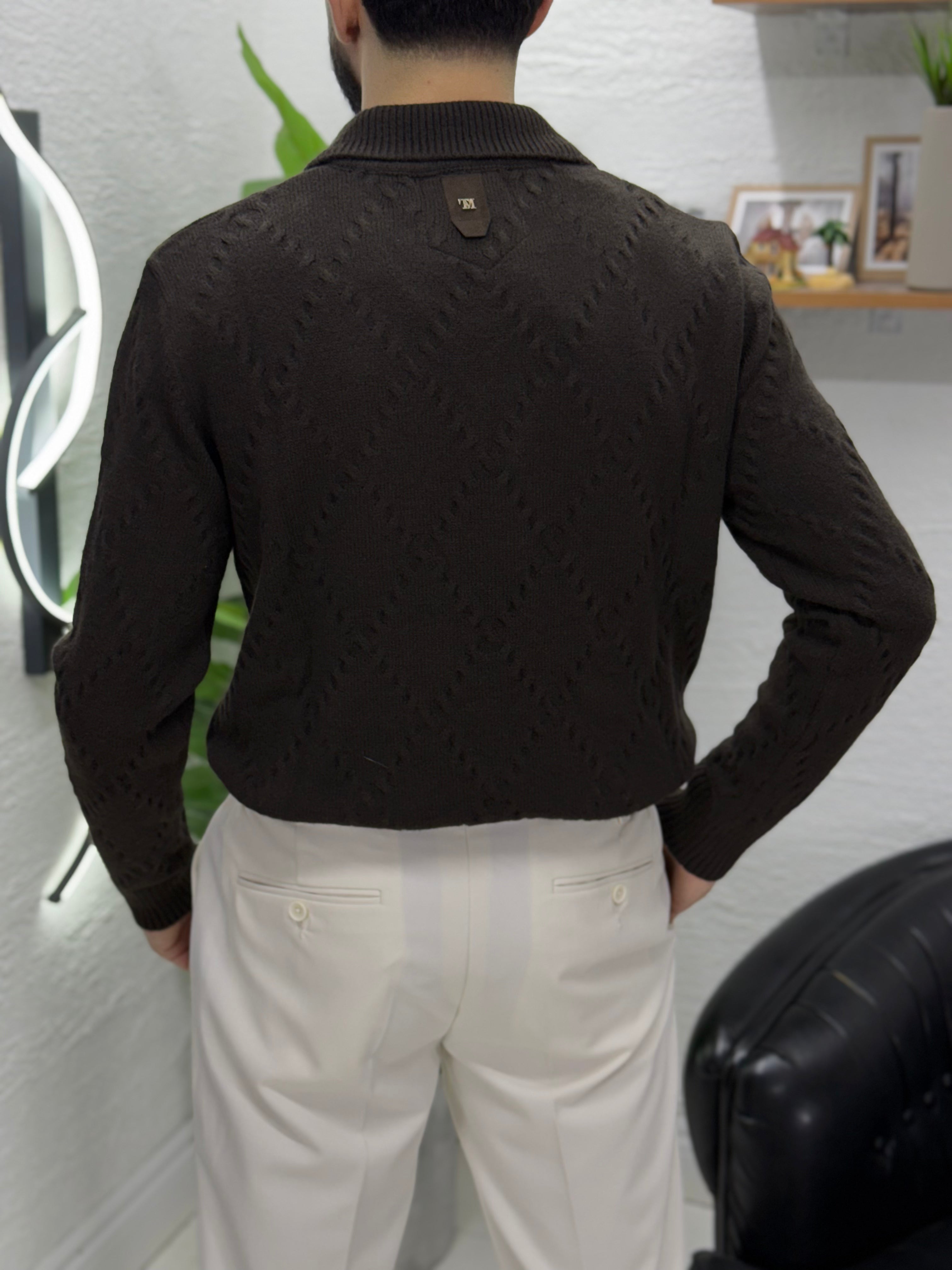 %100 yün kumaş Polo yaka kendinden desenli