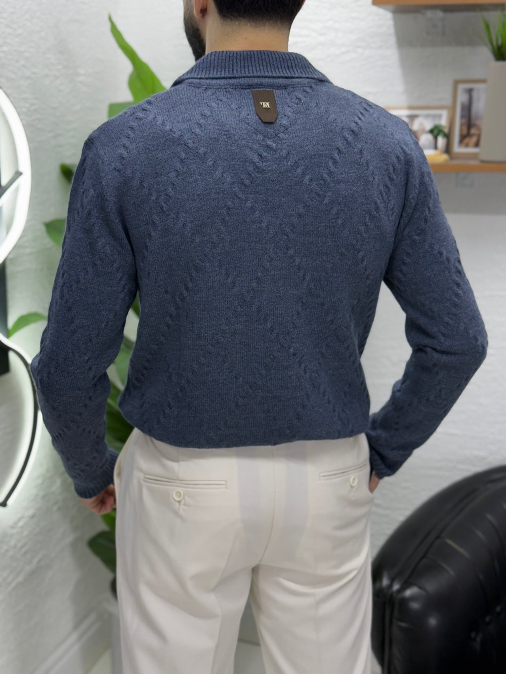 %100 yün kumaş Polo yaka kendinden desenli