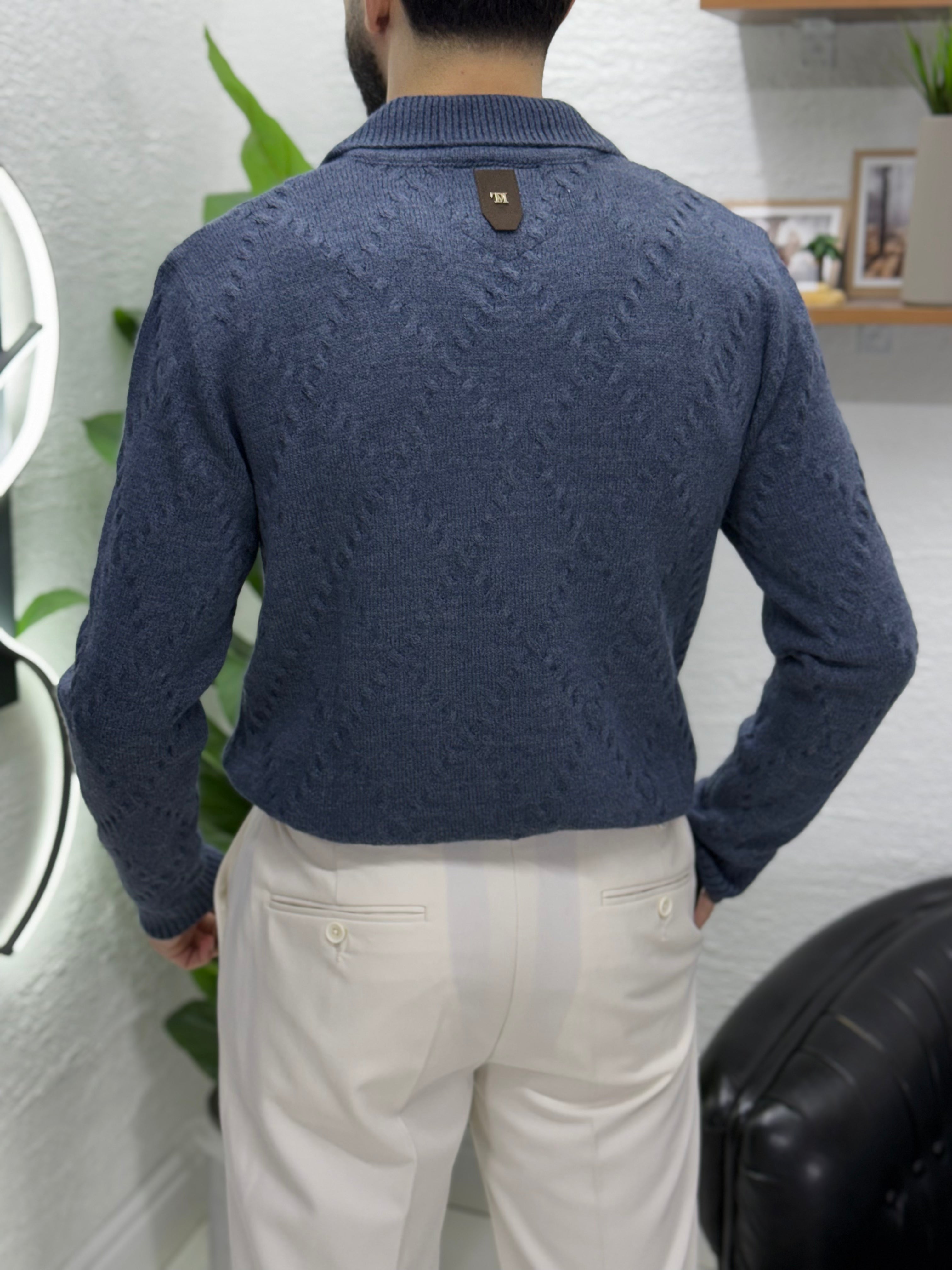 %100 yün kumaş Polo yaka kendinden desenli