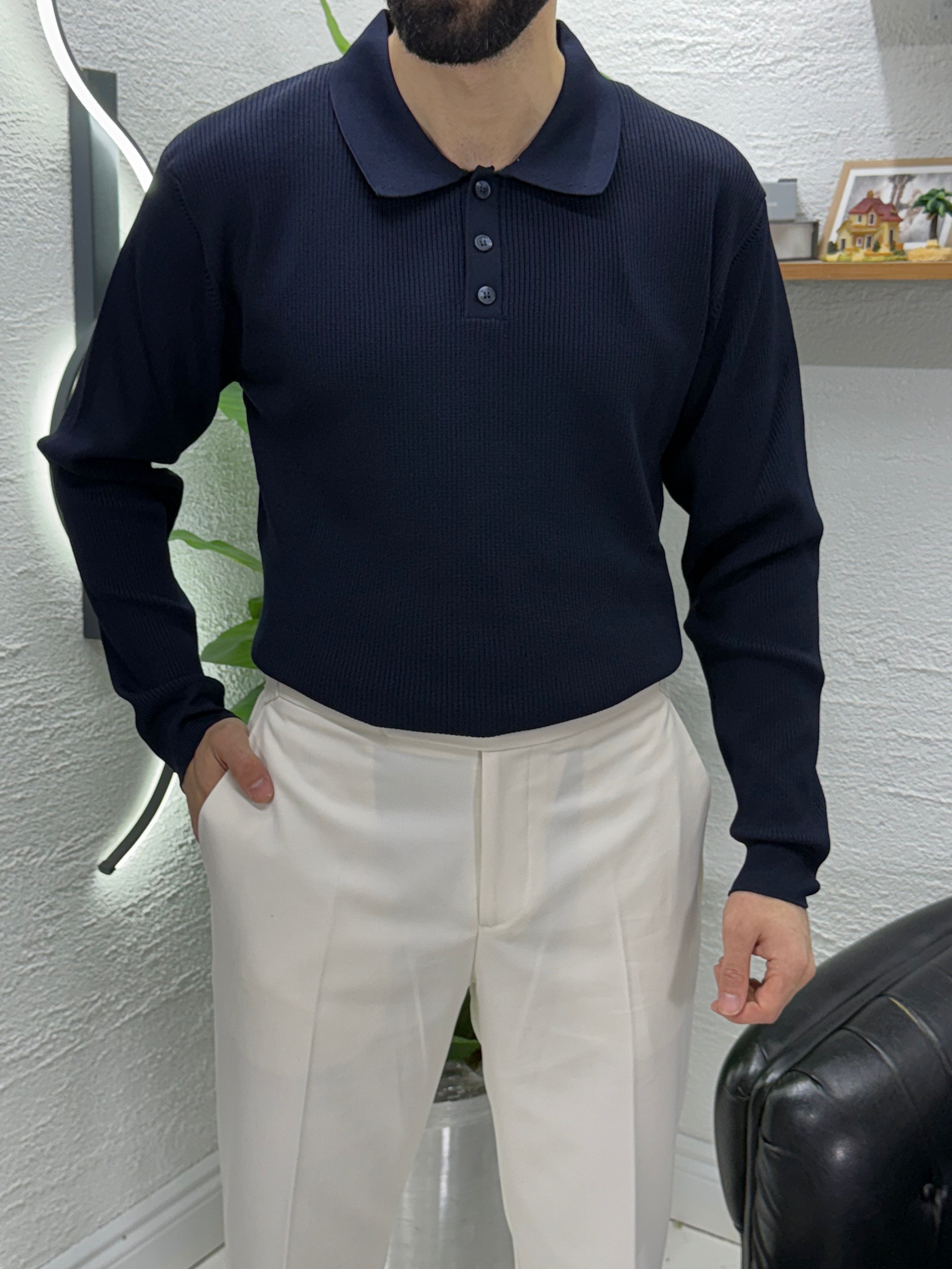 Düğmeli Polo yaka %100 triko kumaş kalıp silin fit