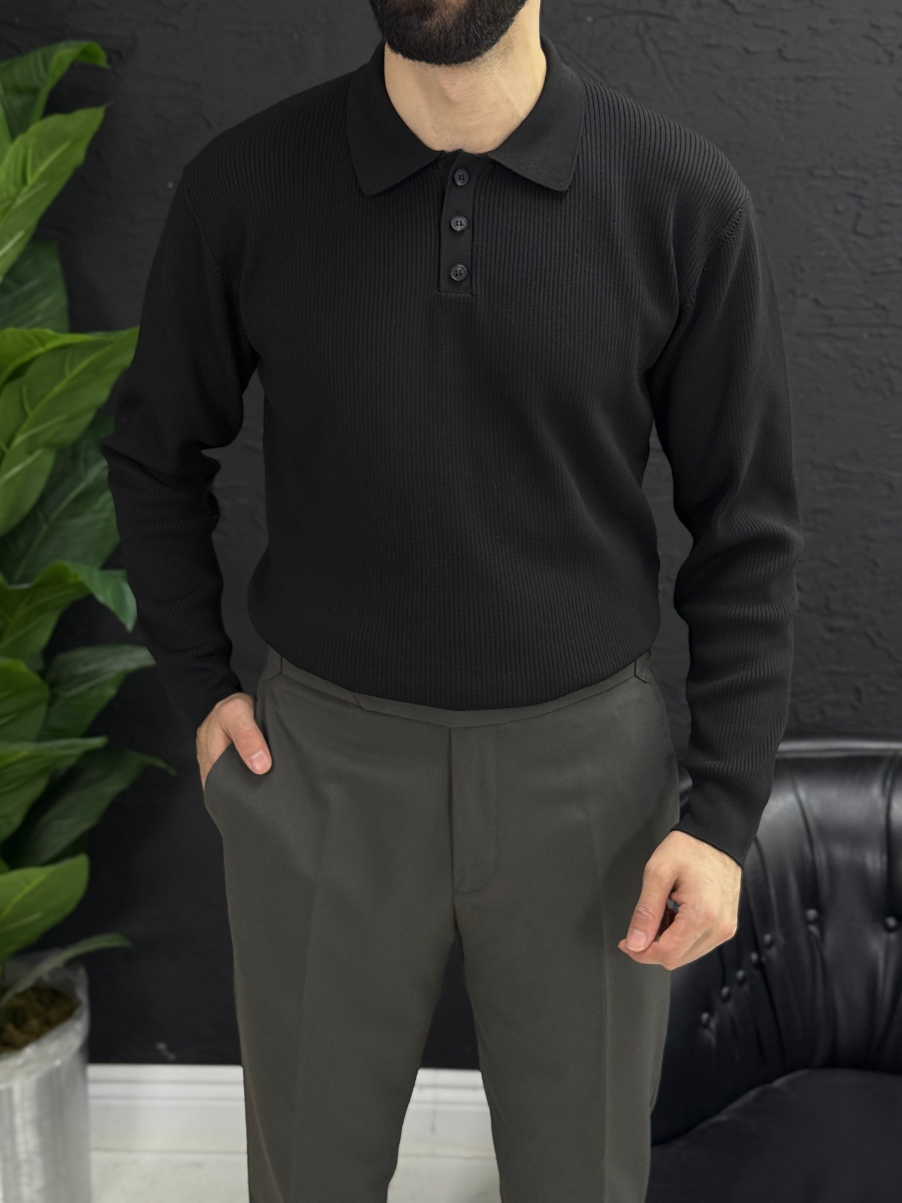 Düğmeli Polo yaka %100 triko kumaş kalıp silin fit