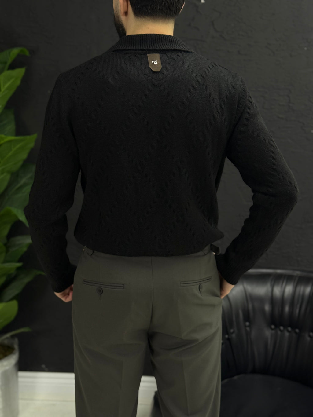 %100 yün kumaş Polo yaka kendinden desenli