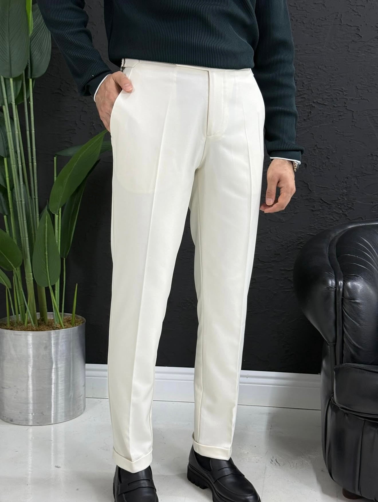 İtalyan kesim kalın kışlık kumaş pantolon kalıp slim fit